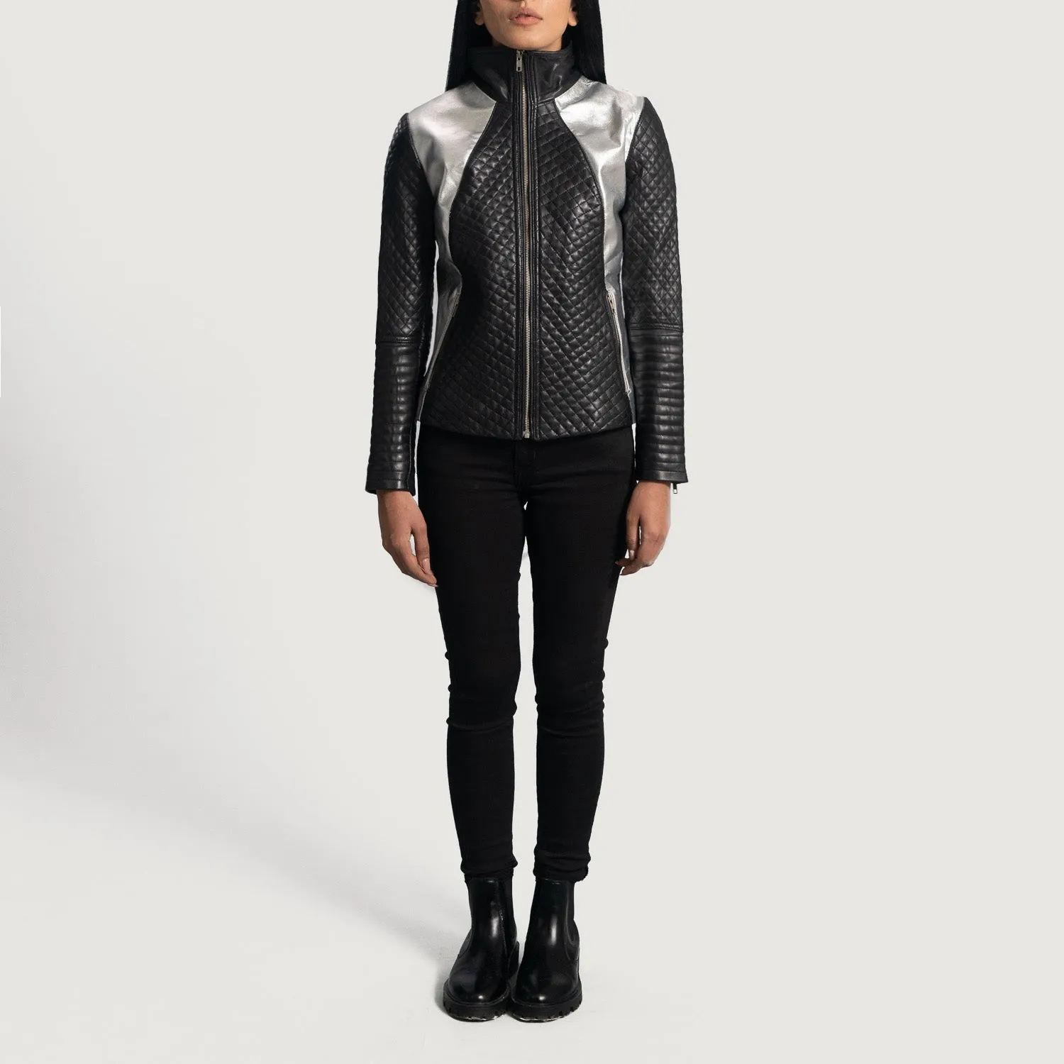 Alia Metallic Black Leather Biker Jacket