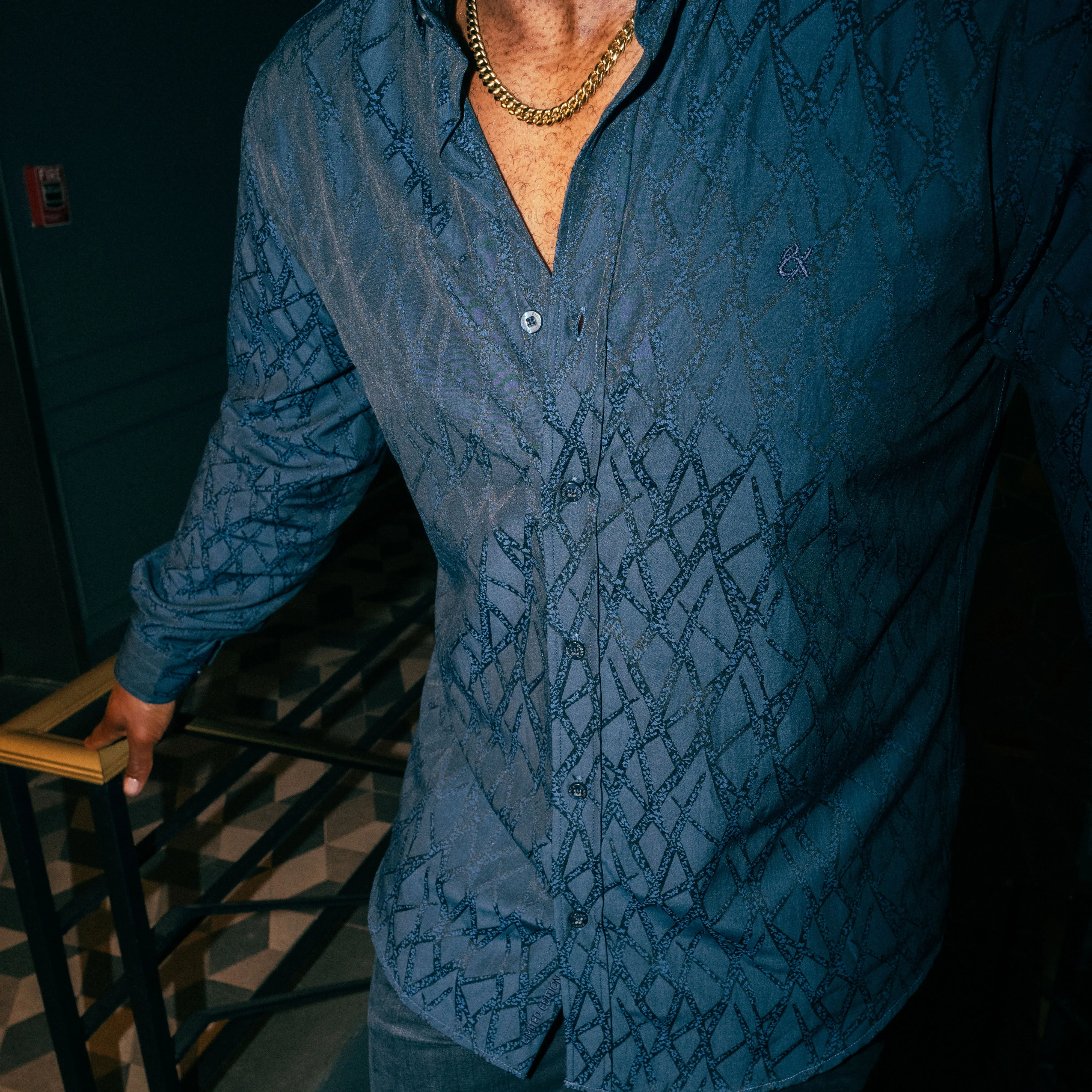 Aorta Blue Jacquard Button Down Shirt