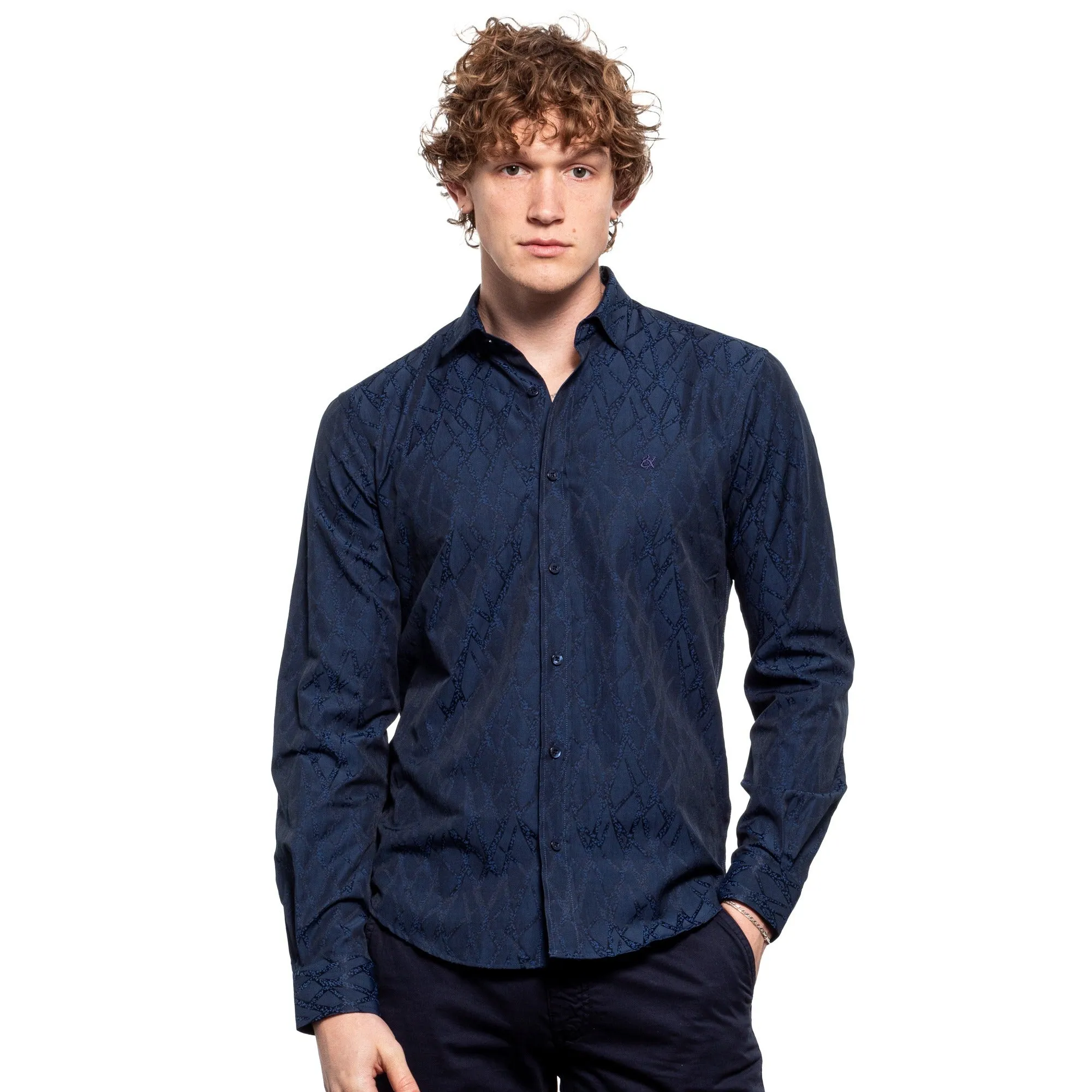 Aorta Blue Jacquard Button Down Shirt