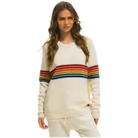 Aviator Nation Rainbow Stripe 6 Unisex Cashmere Sweater in Vintage White - Size Medium