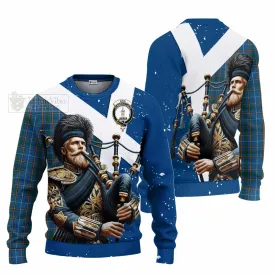 Bain Tartan Knitted Sweater with Family Crest Scottish Bagpiper Vibes