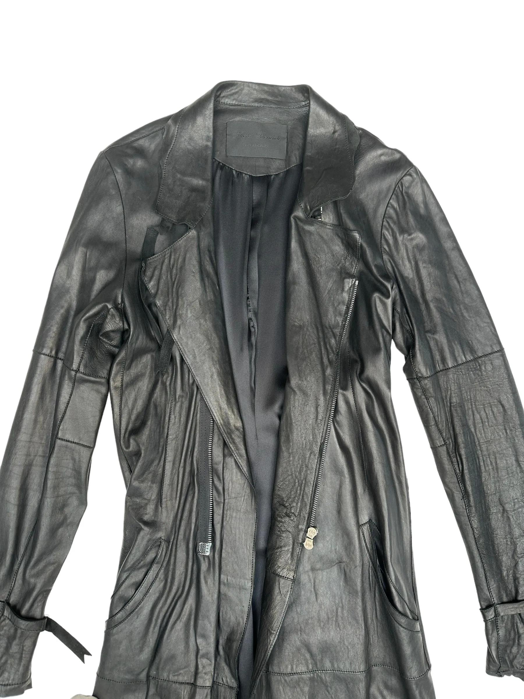 Black Long Leather Coat - M