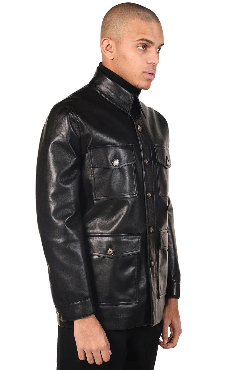 Black Regenerated Leather Jacket