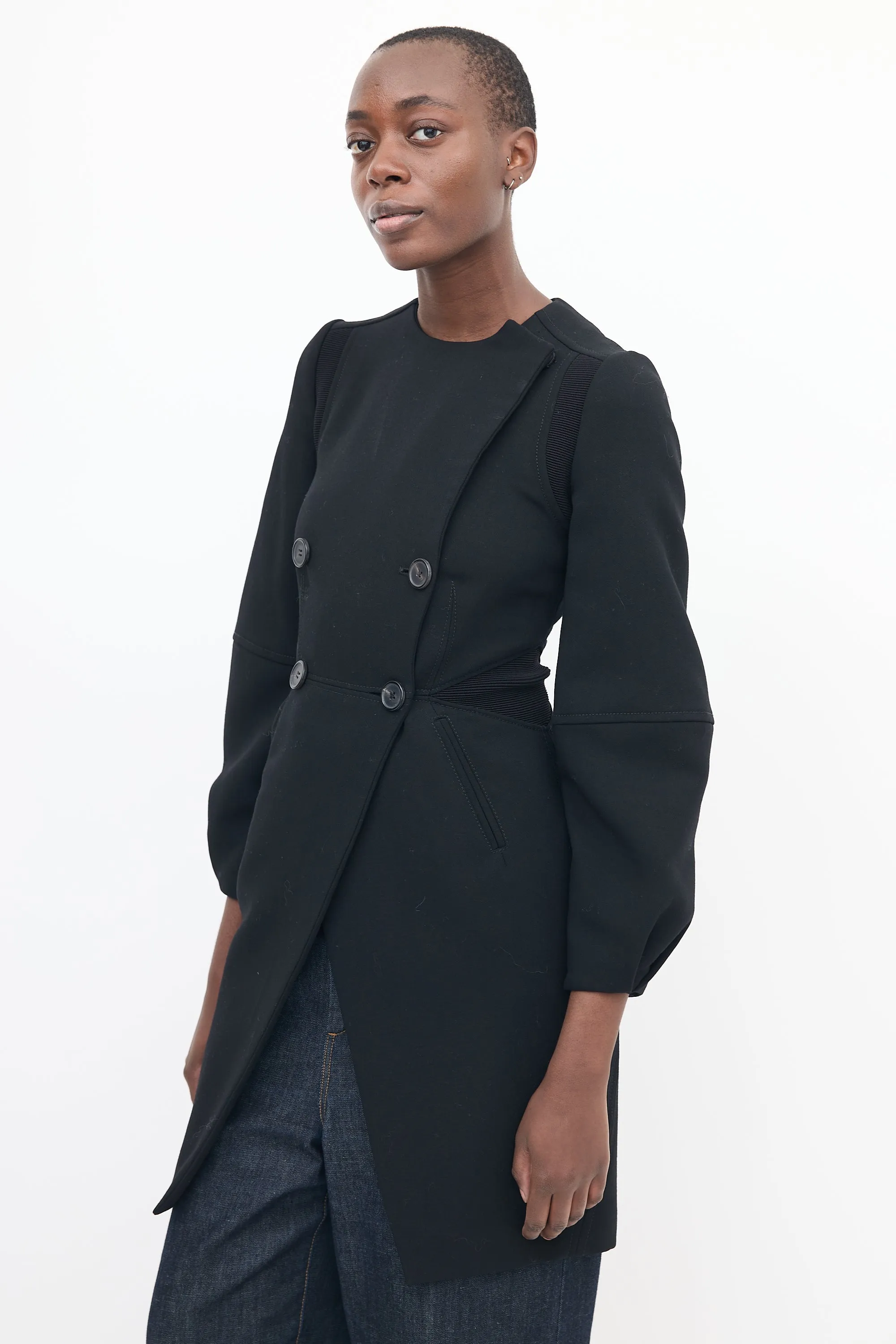 Black Structured Double Breasted Coat