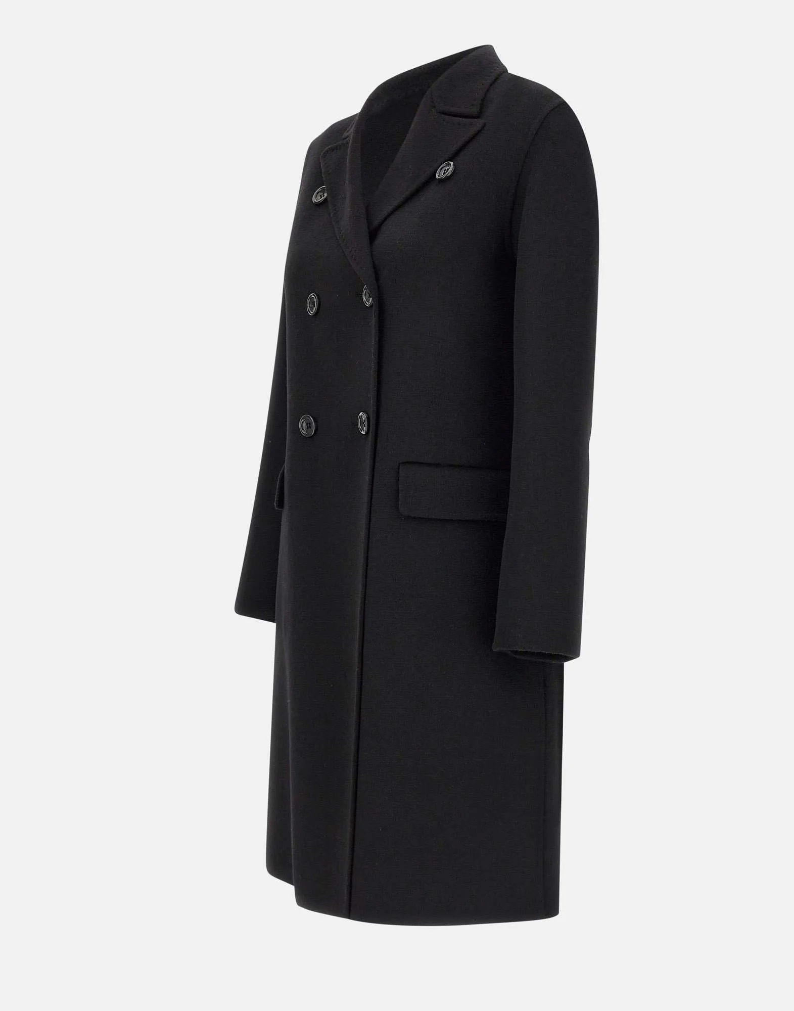 Black Wool Blend Double-Breasted Coat