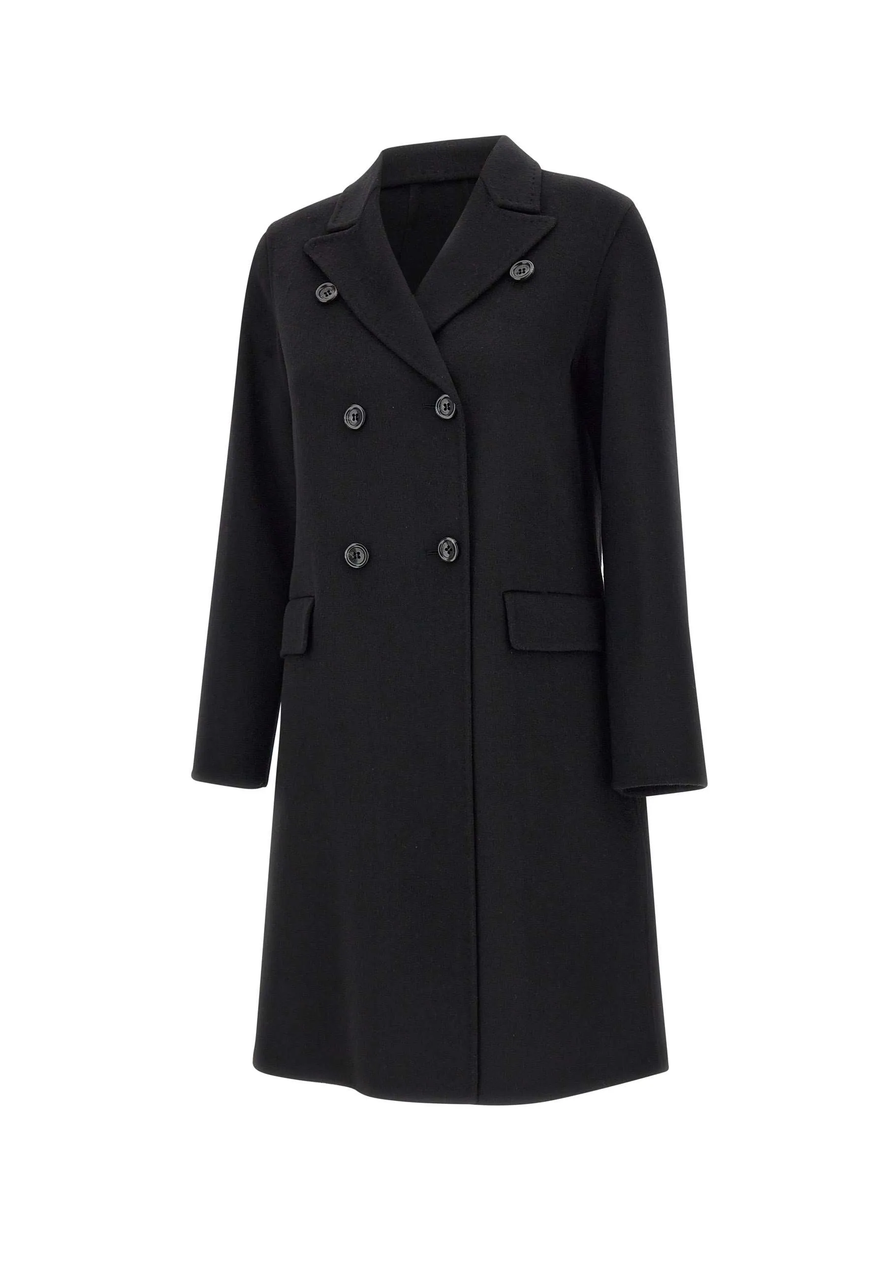 Black Wool Blend Double-Breasted Coat