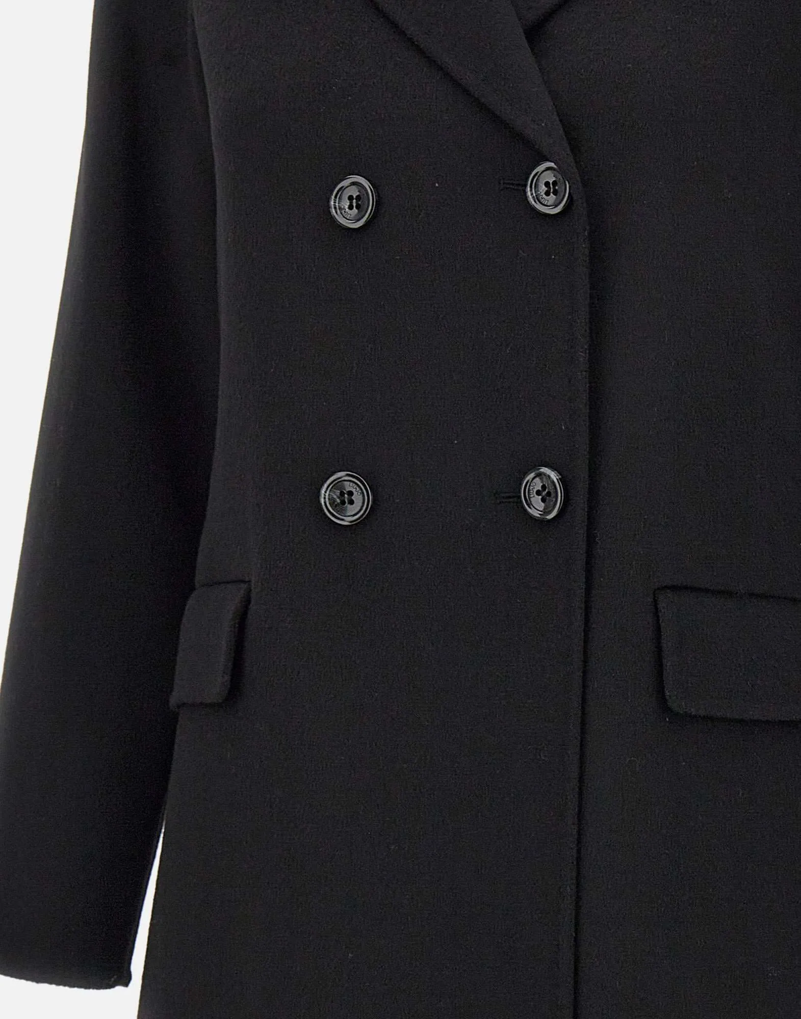 Black Wool Blend Double-Breasted Coat