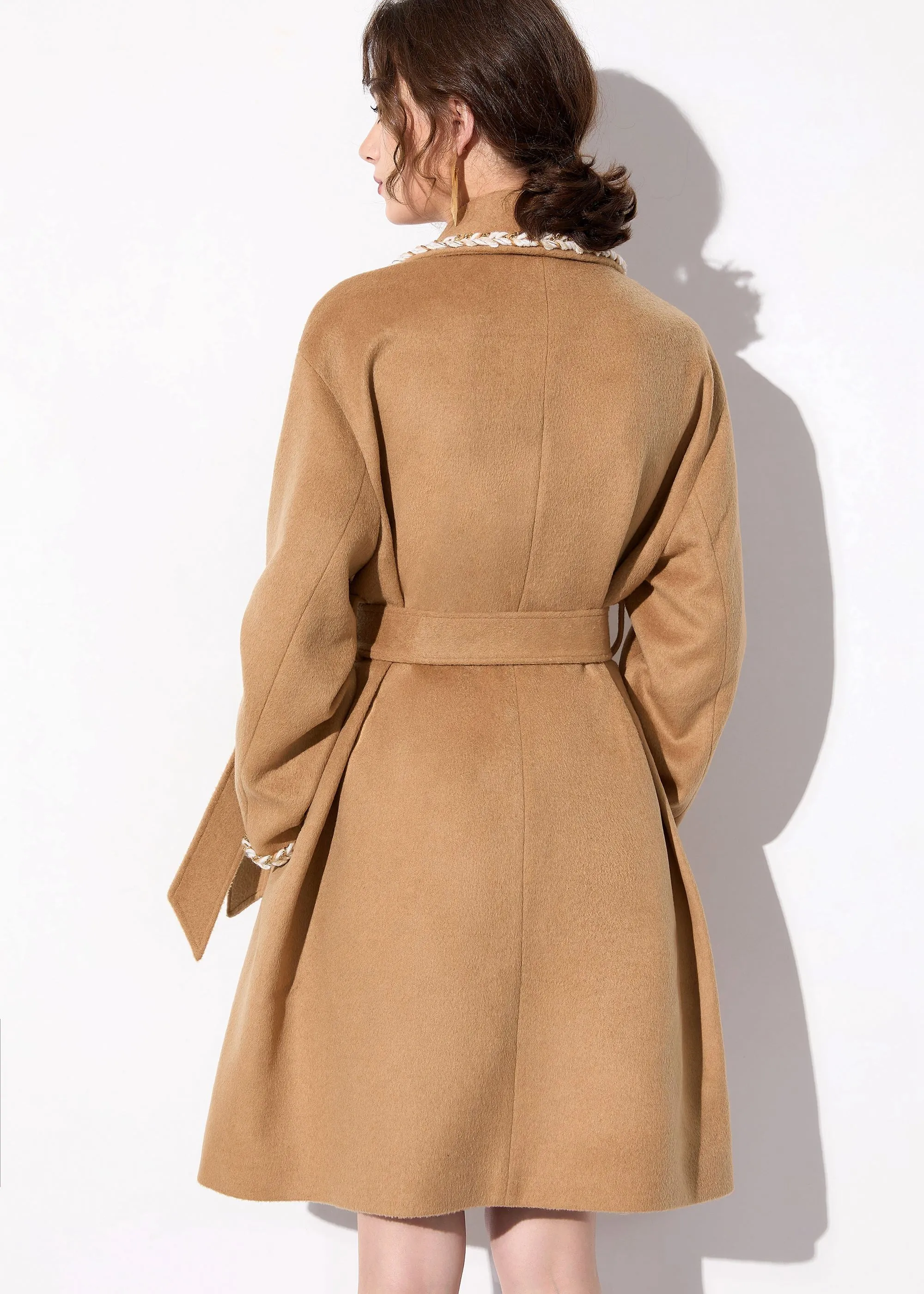 Camel Wool Blend Wrap Belted Coat