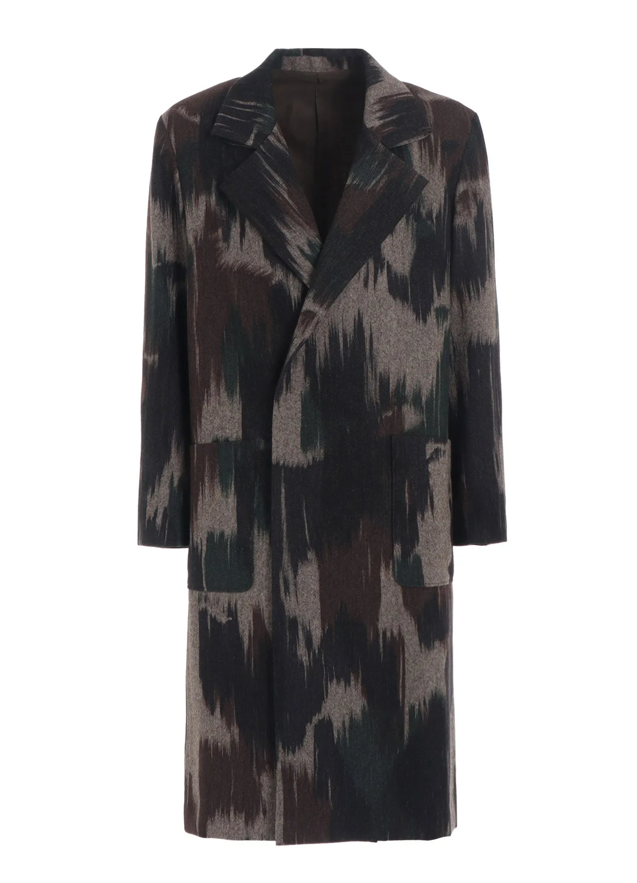 CAMOUFLAGE TWEED DOUBLE-BREASTED SNAP BUTTON LONG COAT