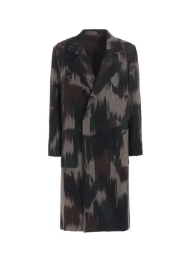 CAMOUFLAGE TWEED DOUBLE-BREASTED SNAP BUTTON LONG COAT