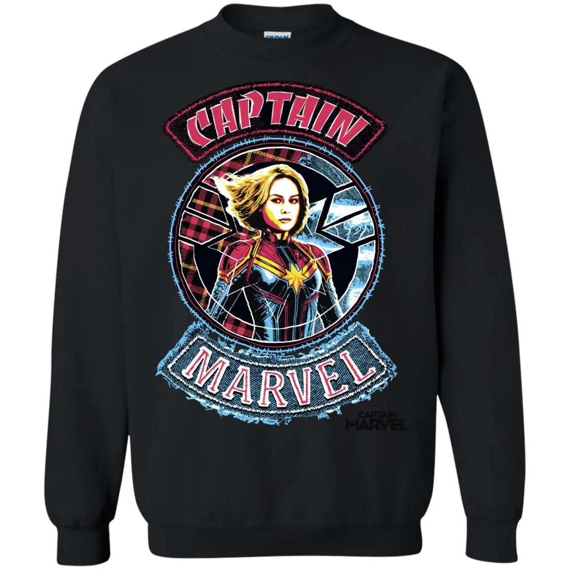 Captain Marvel Stitched Patched Portrait Crewneck Pullover Sweatshirt