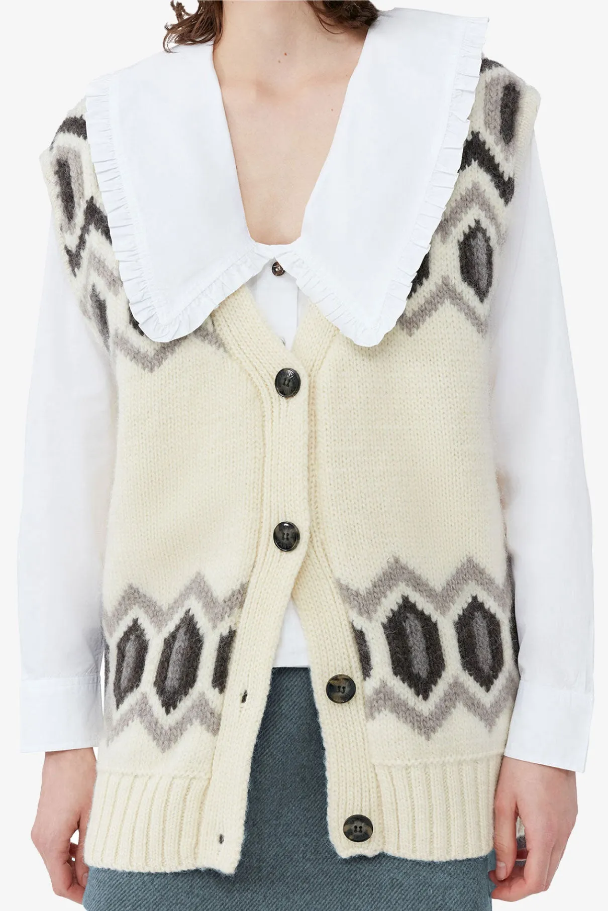 Chunky Graphic Wool Oversized Vest