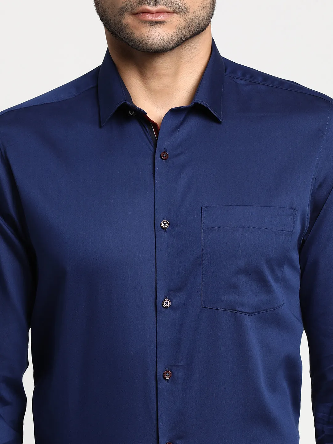 Cotton Navy Blue Slim Fit Solid Formal Shirt