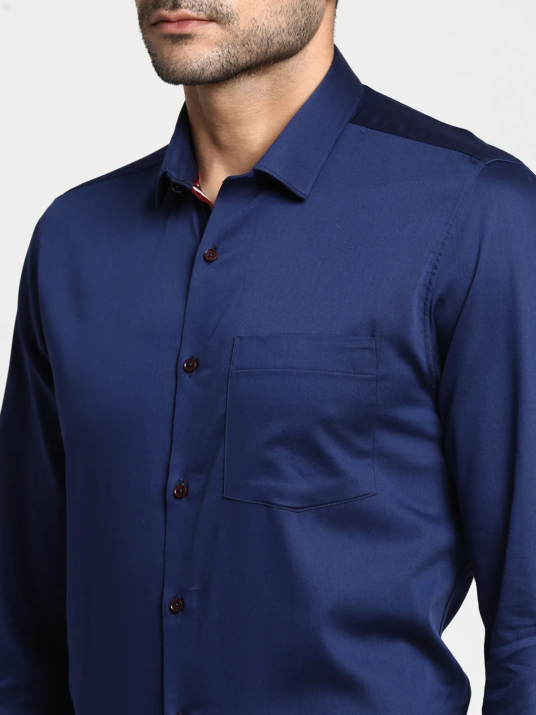 Cotton Navy Blue Slim Fit Solid Formal Shirt