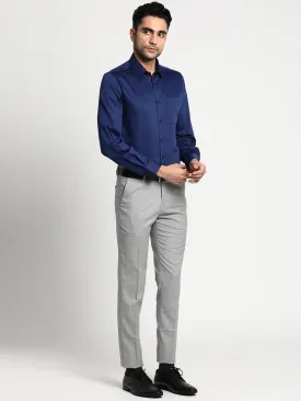 Cotton Navy Blue Slim Fit Solid Formal Shirt