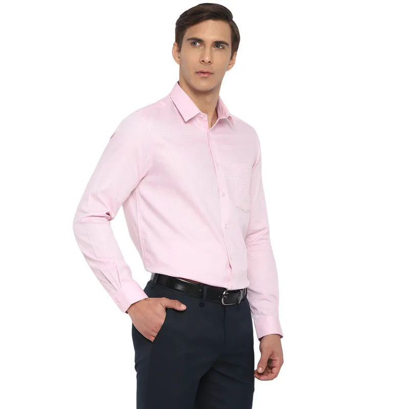 Cotton Pink Slim Fit Self Design Formal Shirt