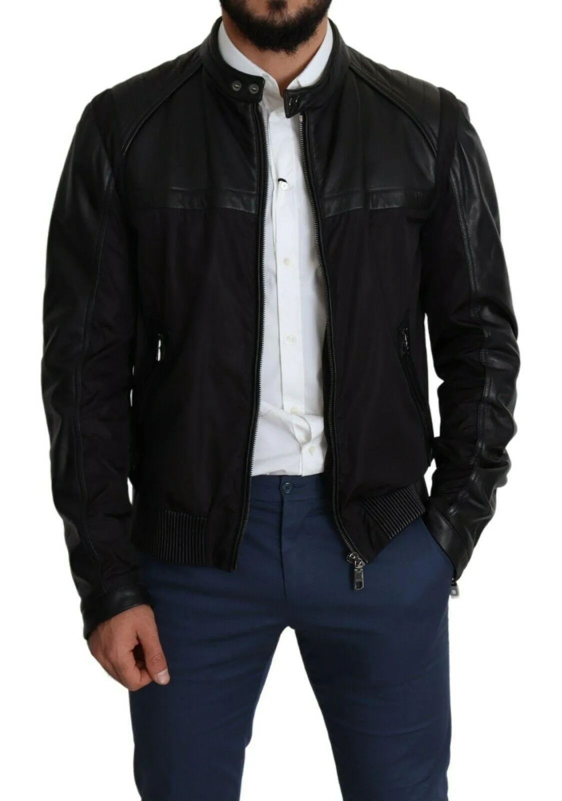 Dolce & Gabbana Black Nylon Full Zip Men Bomber Coat Jacket