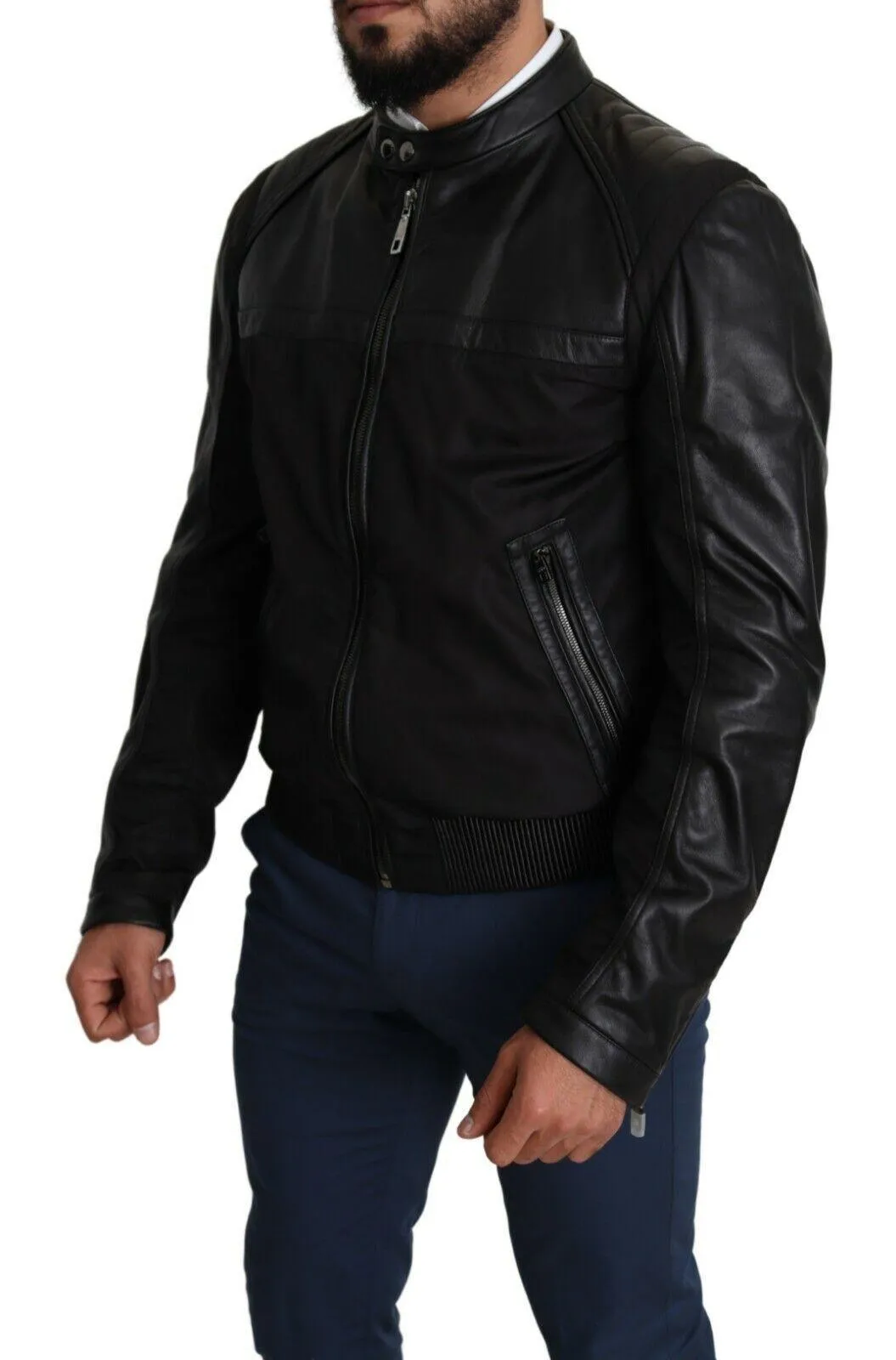 Dolce & Gabbana Black Nylon Full Zip Men Bomber Coat Jacket