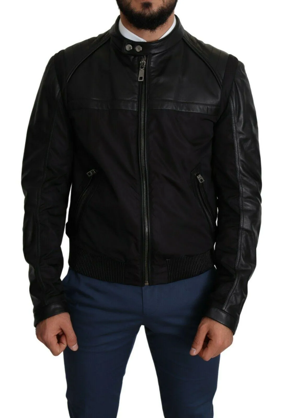 Dolce & Gabbana Black Nylon Full Zip Men Bomber Coat Jacket