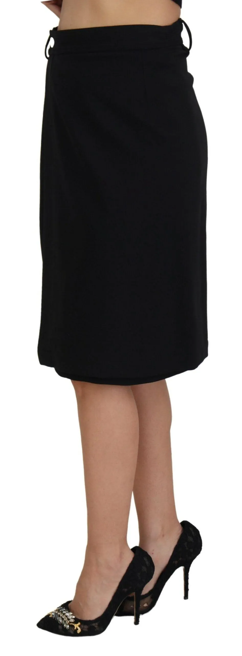 Dolce & Gabbana Black Wool Pencil Cut High Waist Skirt