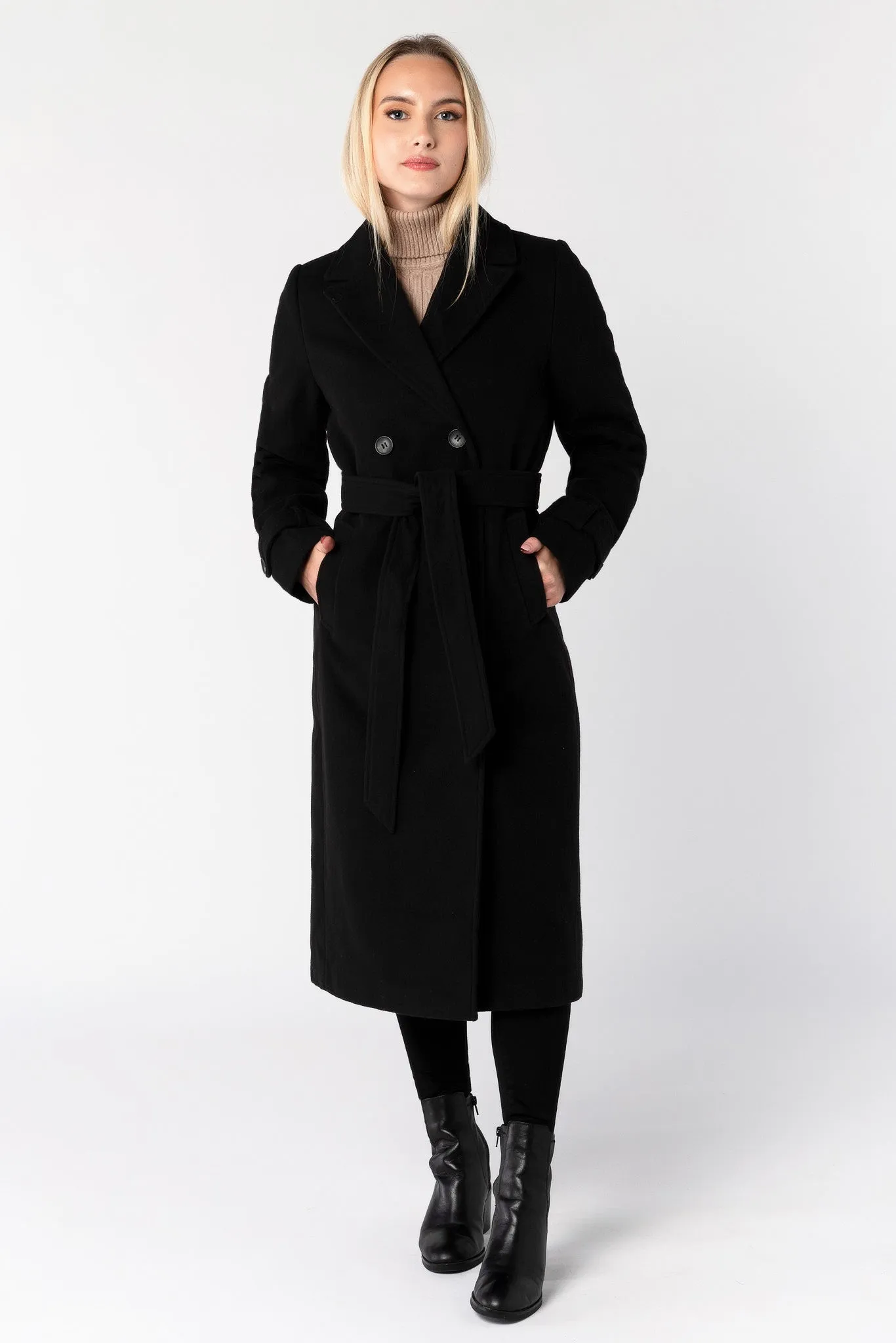 Double-Breasted Coat with Tie Belt