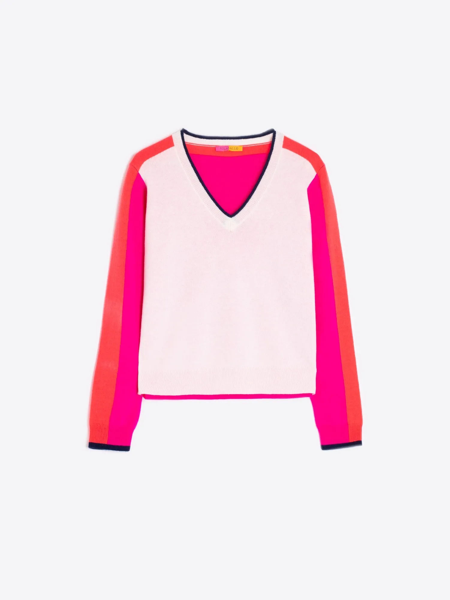 Ecru/Pink/Orange Knitwear V-Neck Sweater