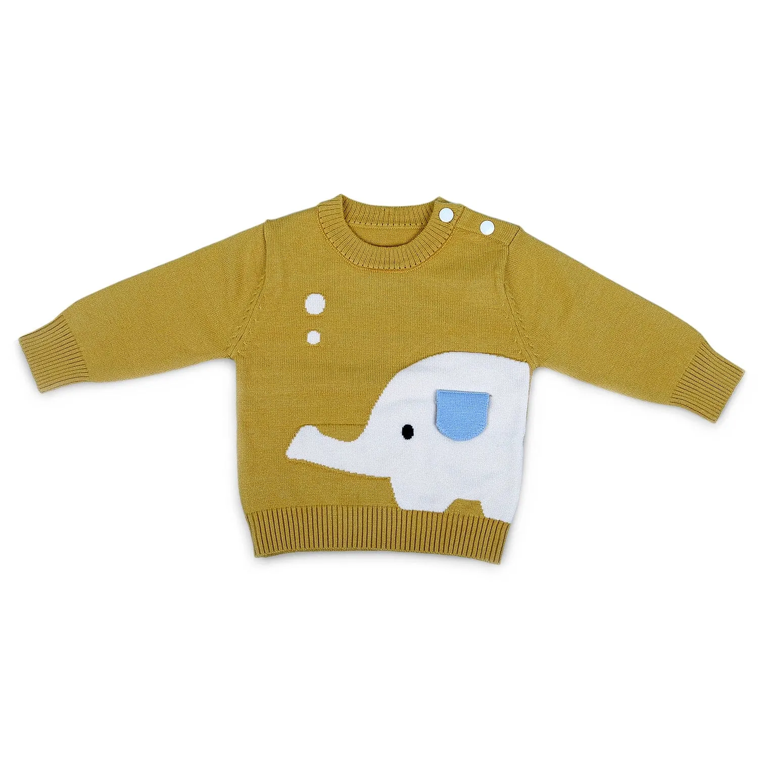 Elephant With 3D Ear Premium Full Sleeves Knitted Sweater - Mustard