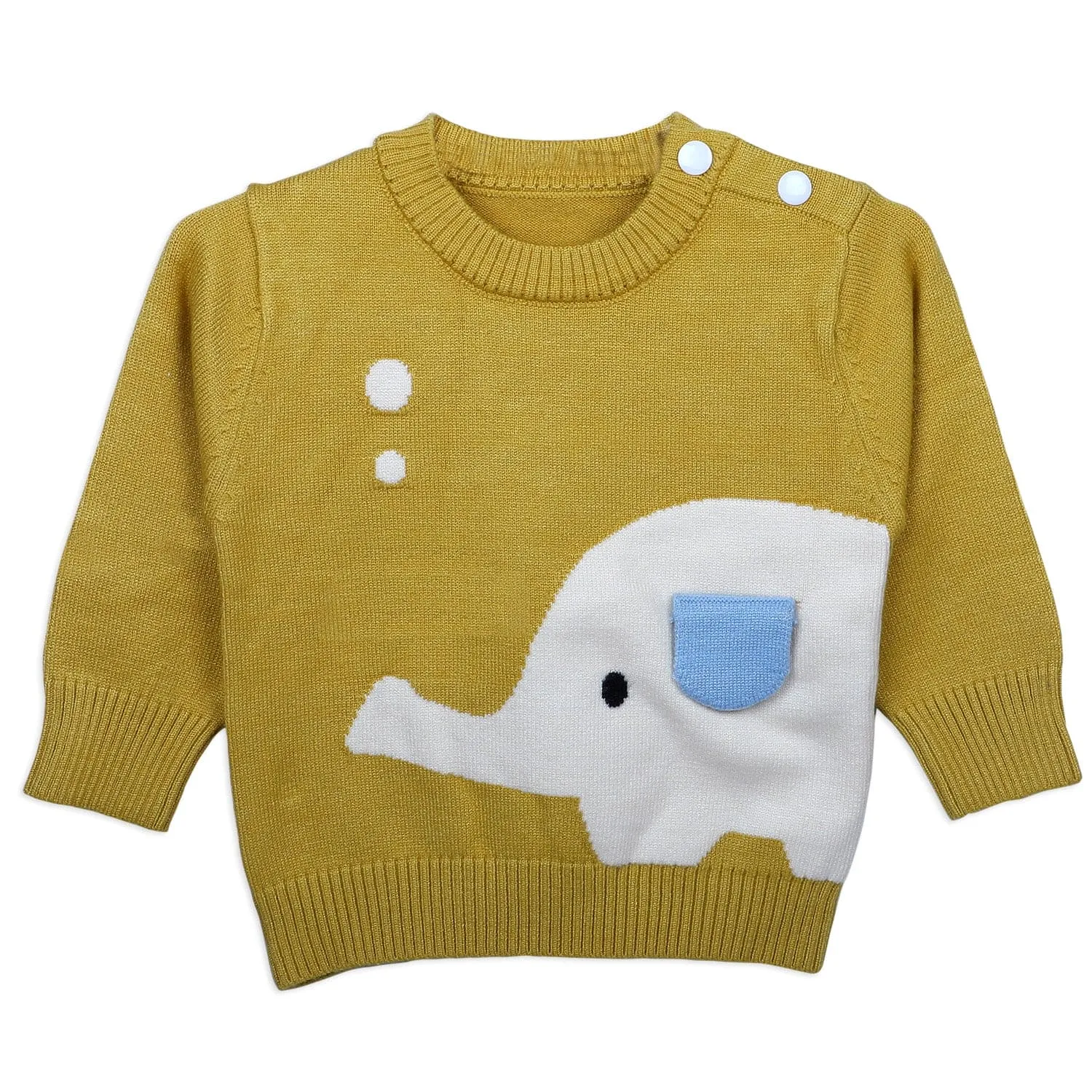 Elephant With 3D Ear Premium Full Sleeves Knitted Sweater - Mustard