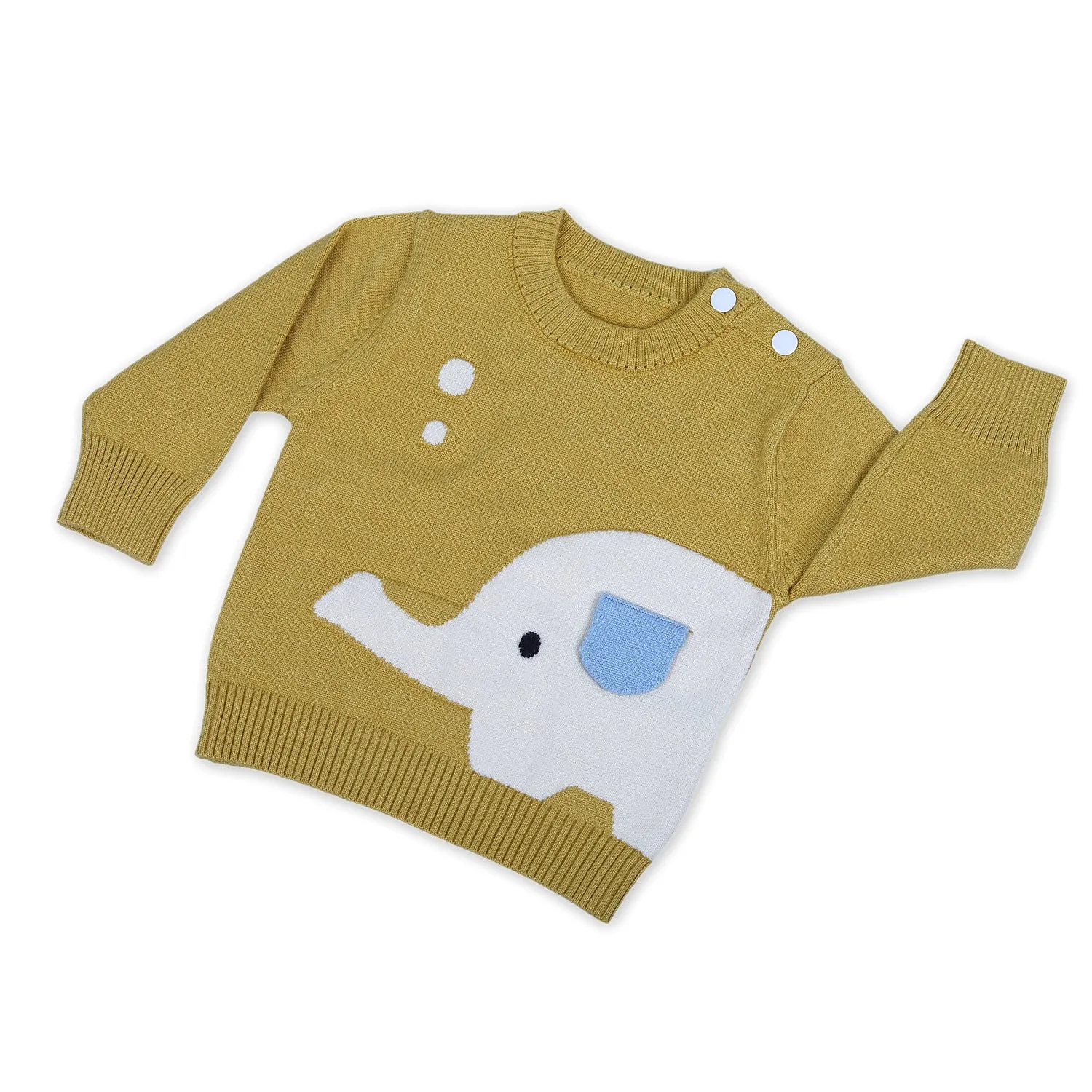 Elephant With 3D Ear Premium Full Sleeves Knitted Sweater - Mustard