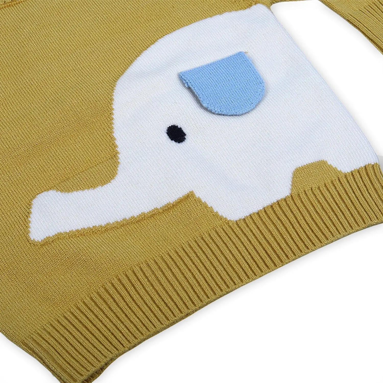 Elephant With 3D Ear Premium Full Sleeves Knitted Sweater - Mustard