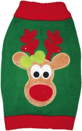 Fashion Pet Green Reindeer Dog Sweater - Large