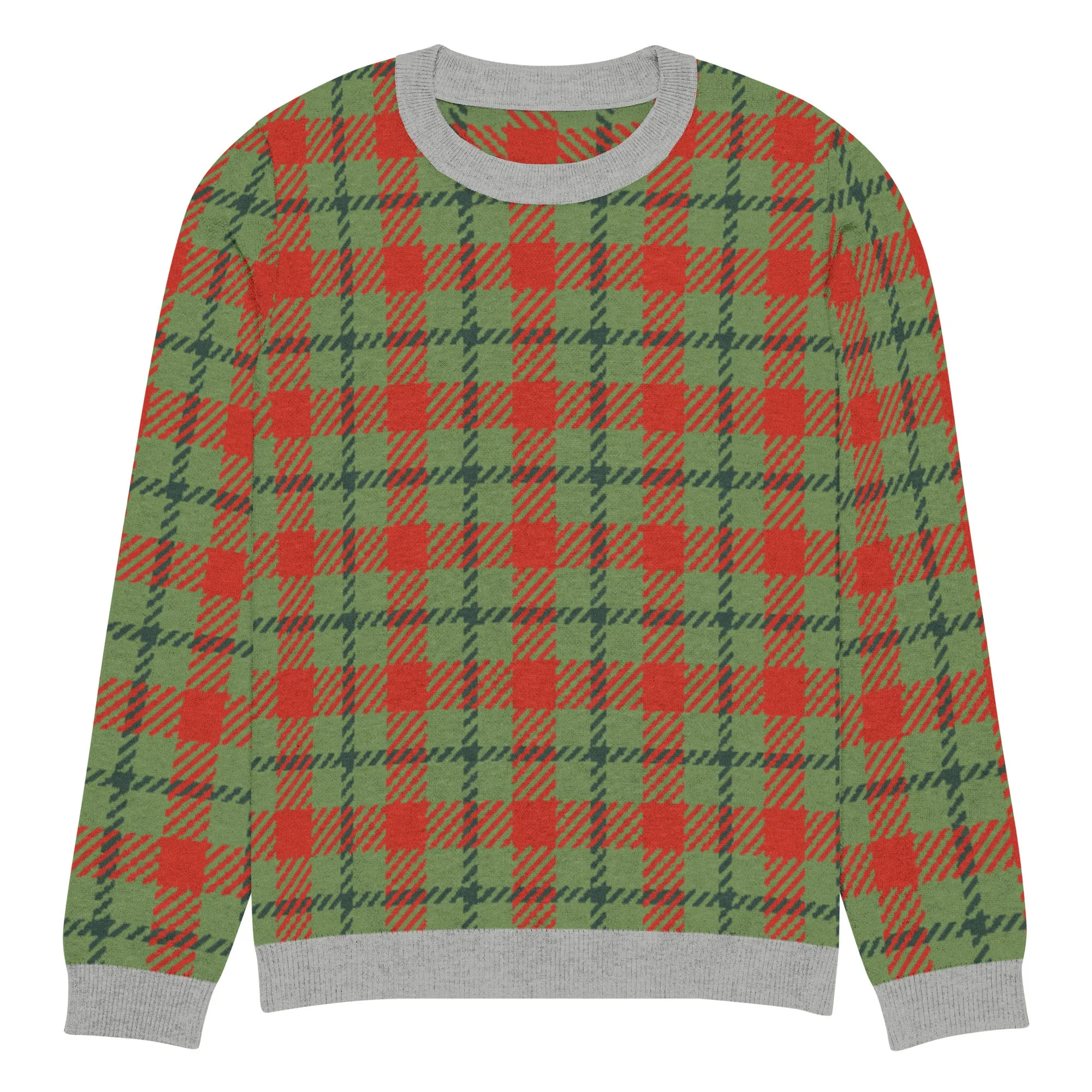 Green Xmas Patriot Plaid Knitted Crewneck Sweater