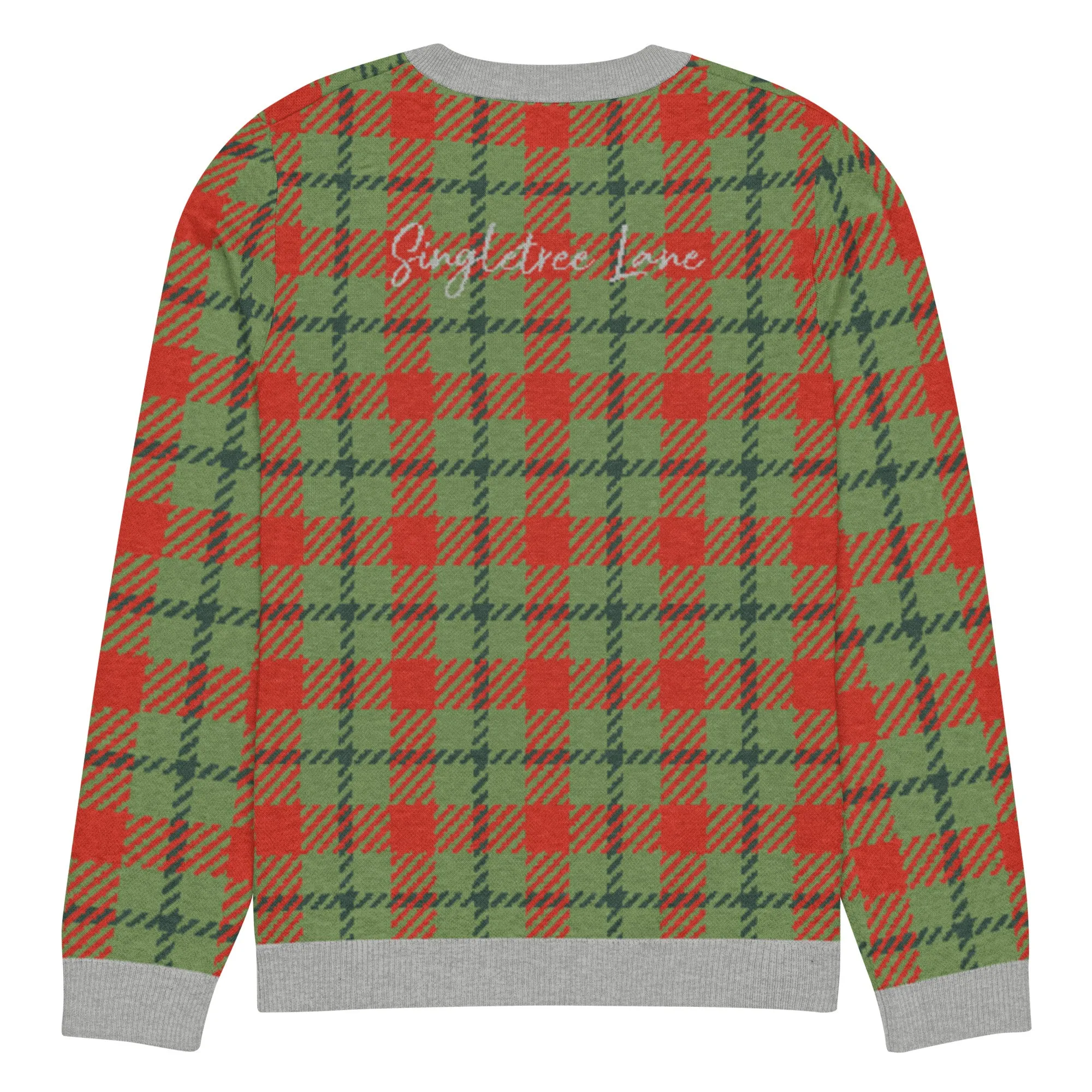 Green Xmas Patriot Plaid Knitted Crewneck Sweater