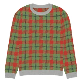 Green Xmas Patriot Plaid Knitted Crewneck Sweater