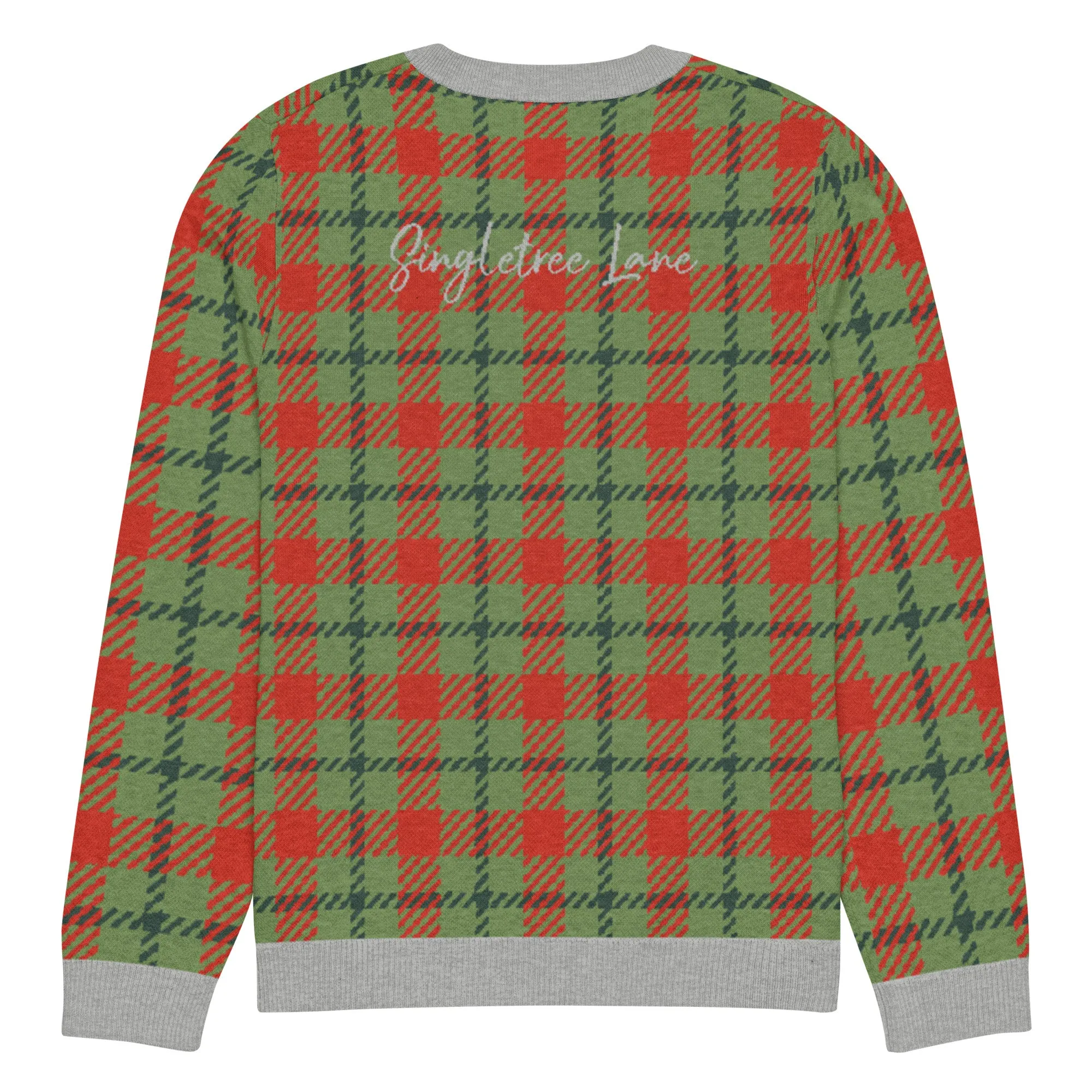 Green Xmas Patriot Plaid Knitted Crewneck Sweater