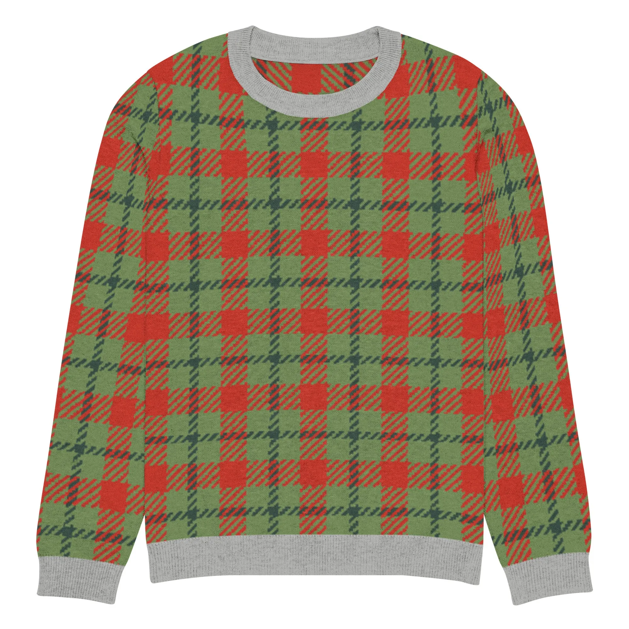 Green Xmas Patriot Plaid Knitted Crewneck Sweater