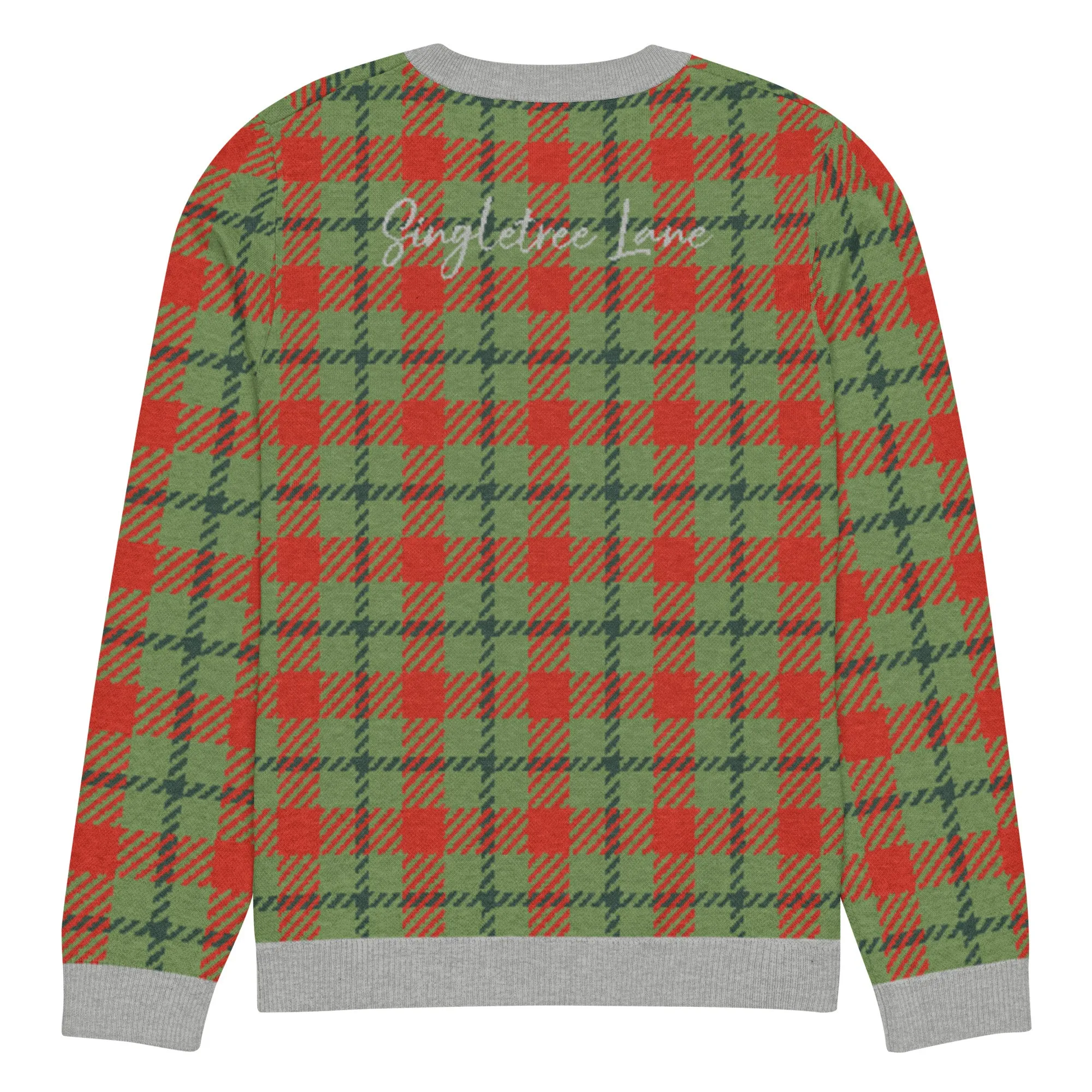 Green Xmas Patriot Plaid Knitted Crewneck Sweater