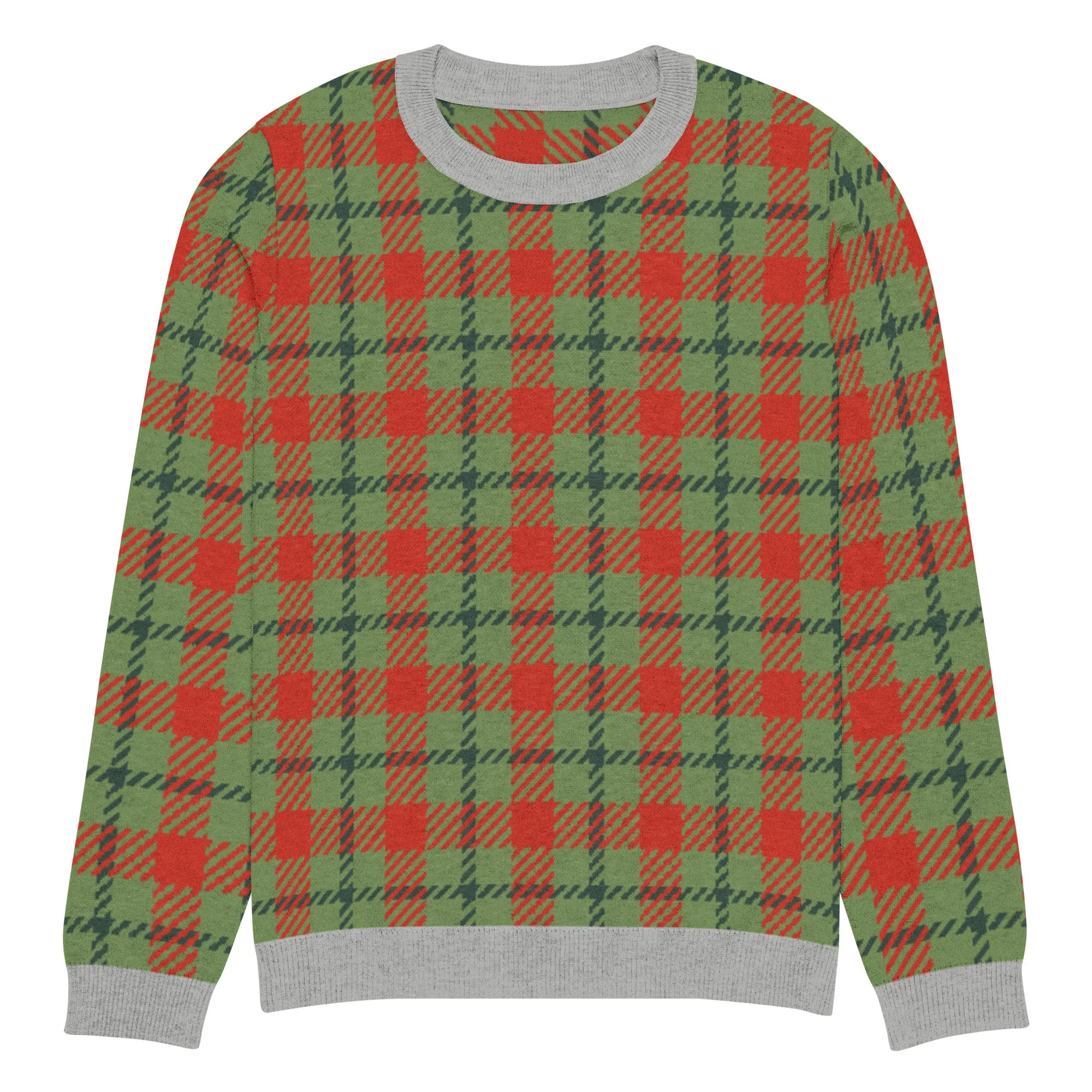 Green Xmas Patriot Plaid Knitted Crewneck Sweater