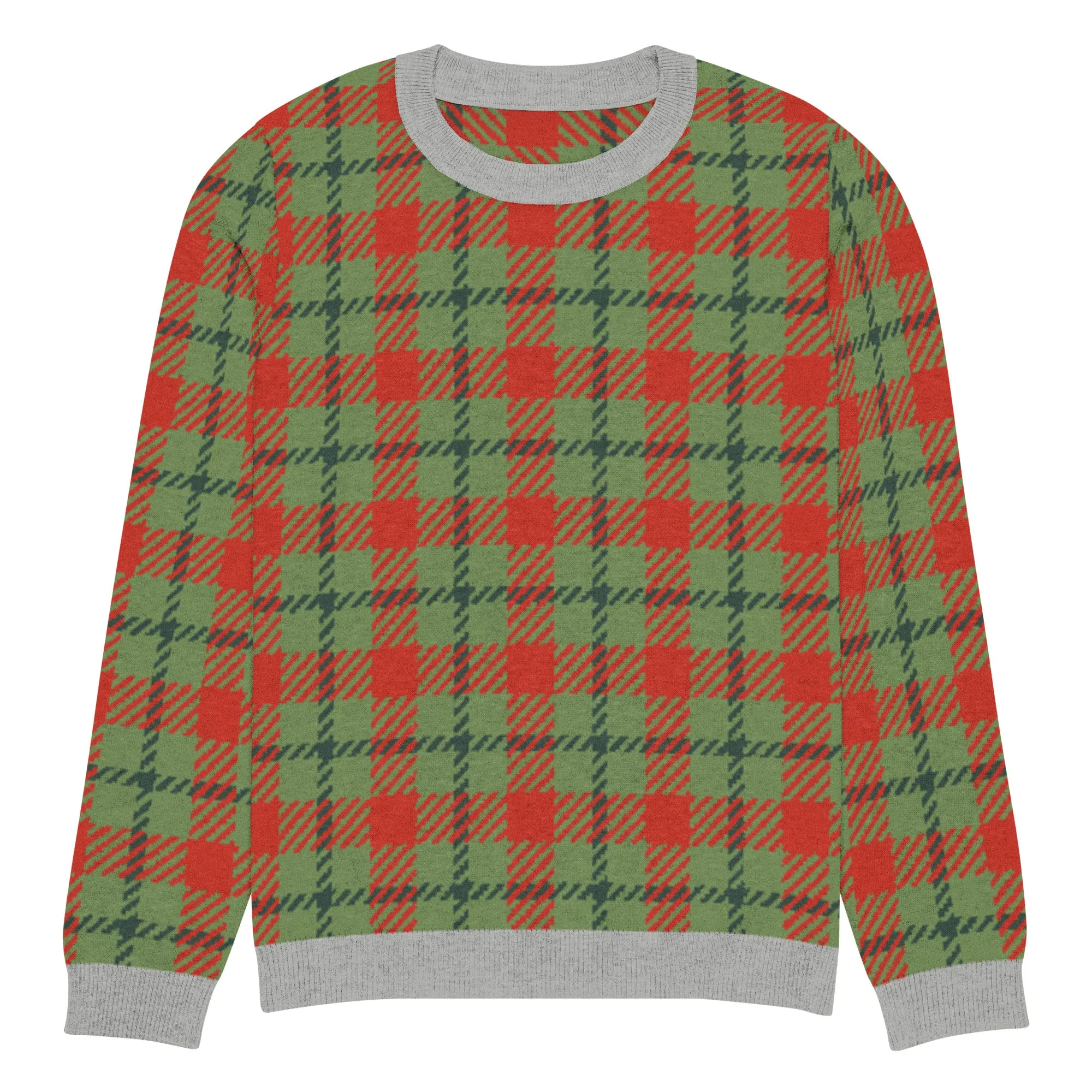 Green Xmas Patriot Plaid Knitted Crewneck Sweater