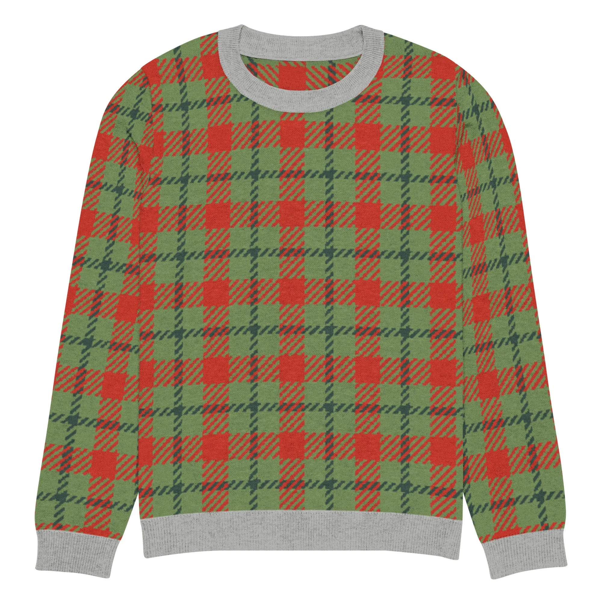 Green Xmas Patriot Plaid Knitted Crewneck Sweater