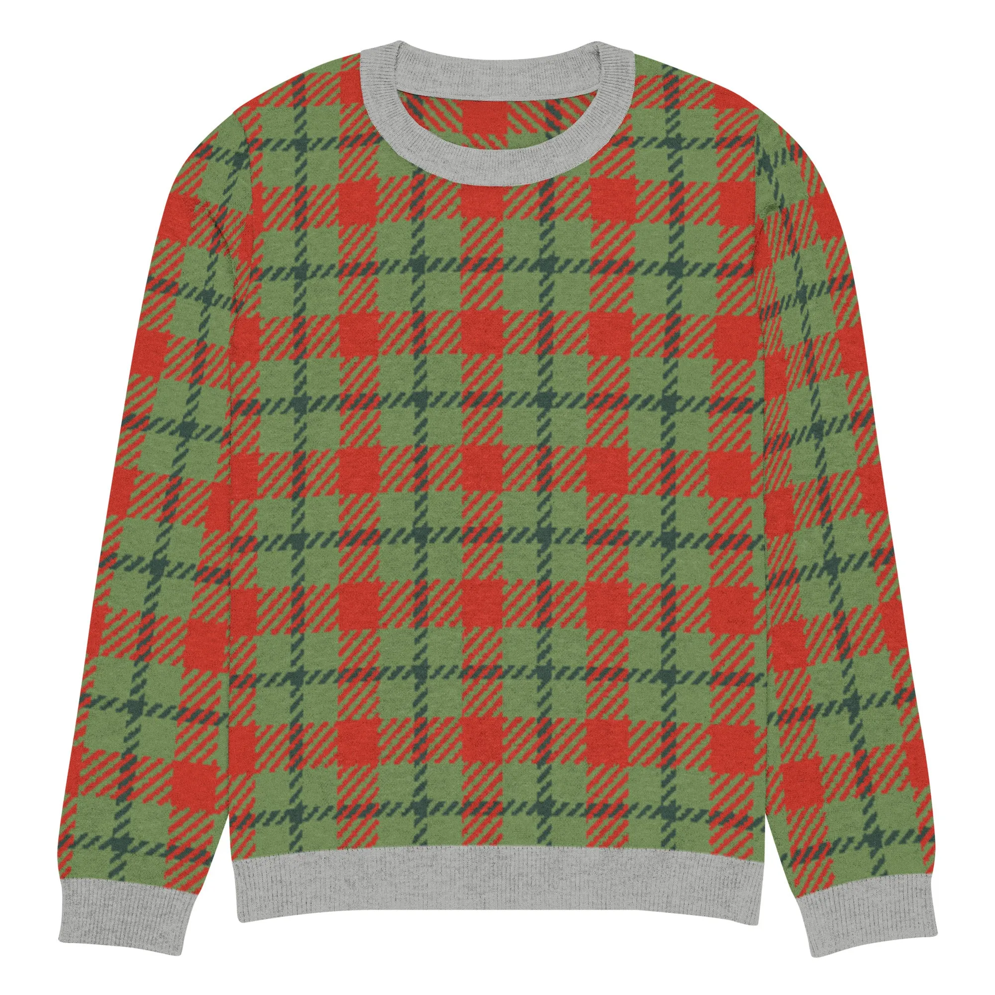 Green Xmas Patriot Plaid Knitted Crewneck Sweater