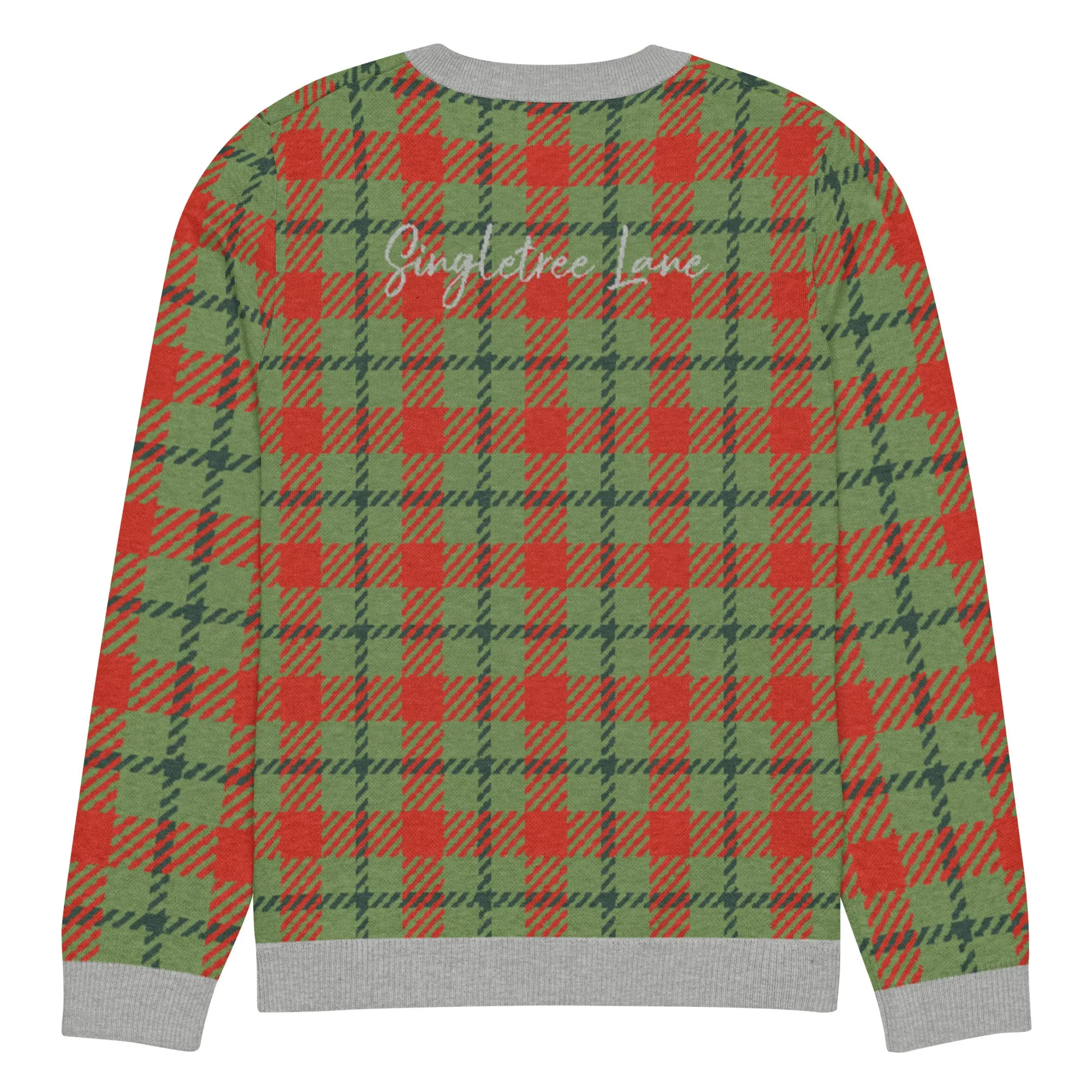 Green Xmas Patriot Plaid Knitted Crewneck Sweater