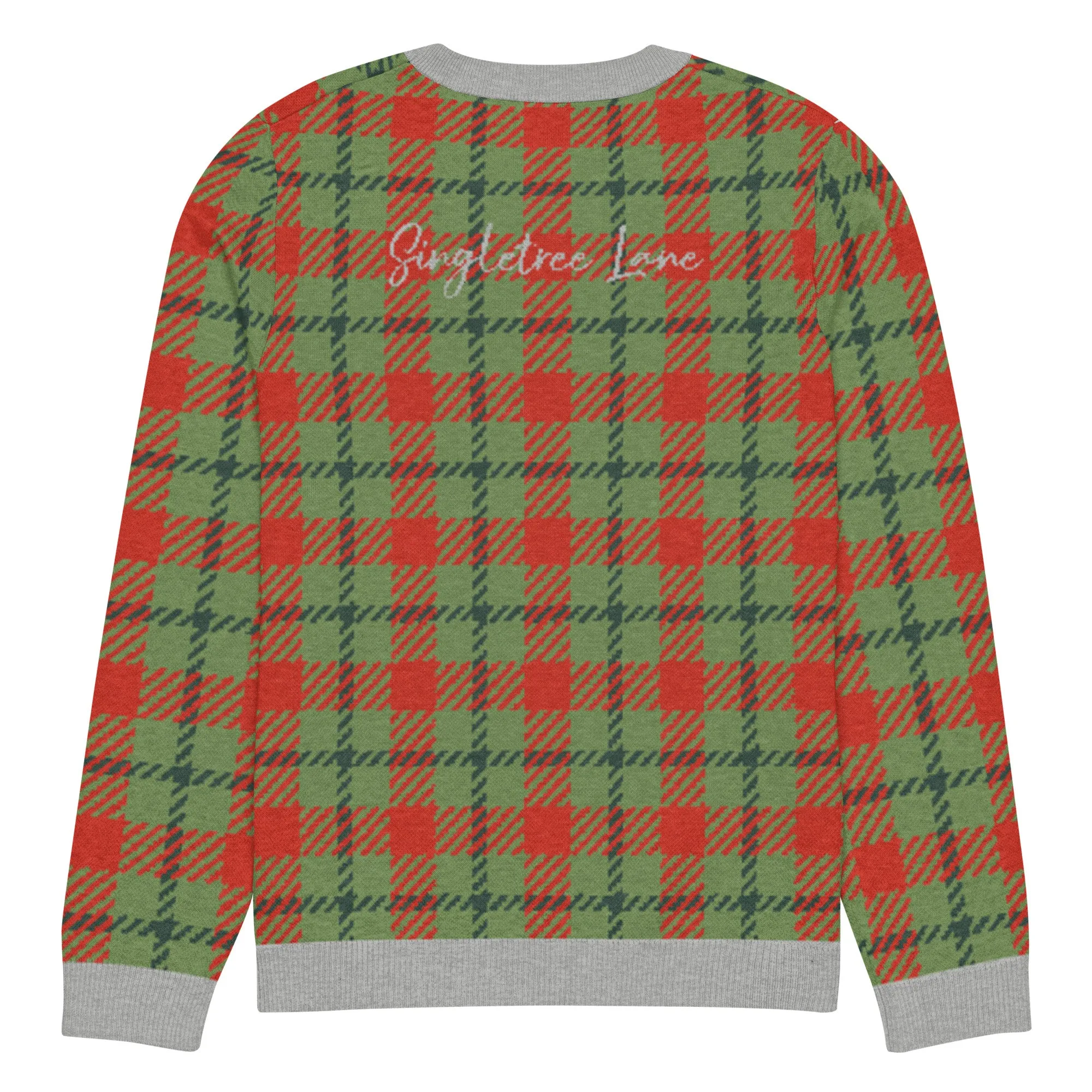 Green Xmas Patriot Plaid Knitted Crewneck Sweater