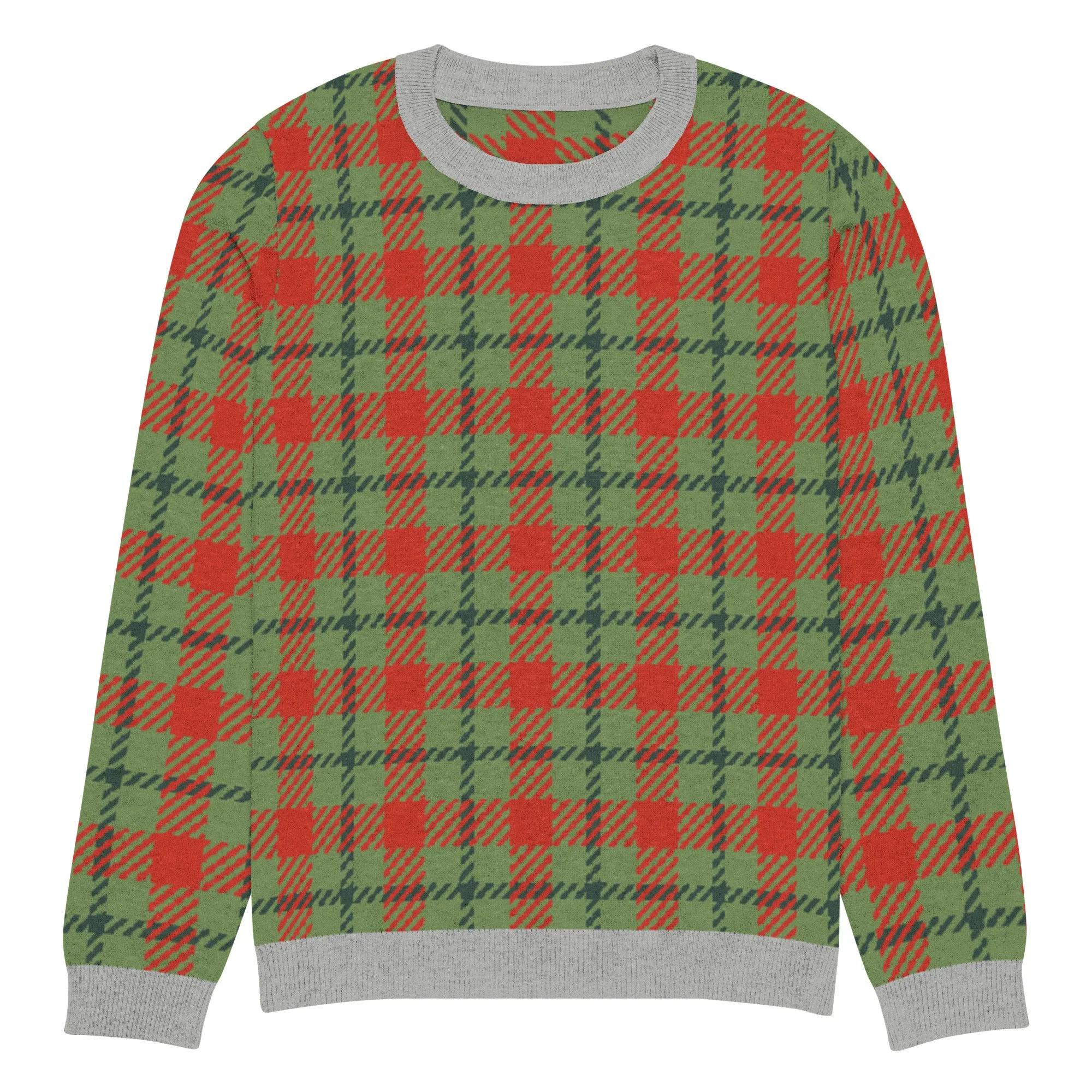 Green Xmas Patriot Plaid Knitted Crewneck Sweater