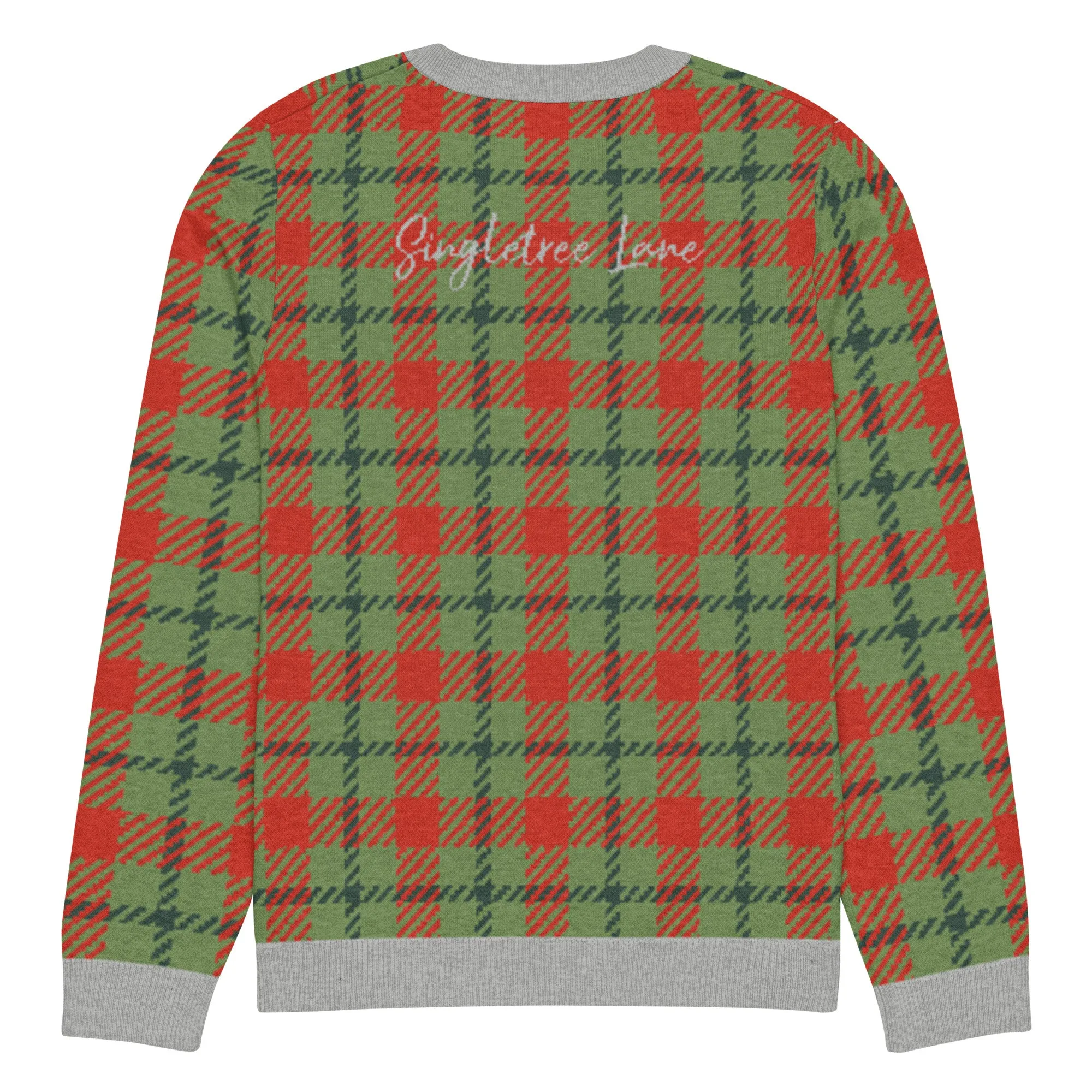 Green Xmas Patriot Plaid Knitted Crewneck Sweater