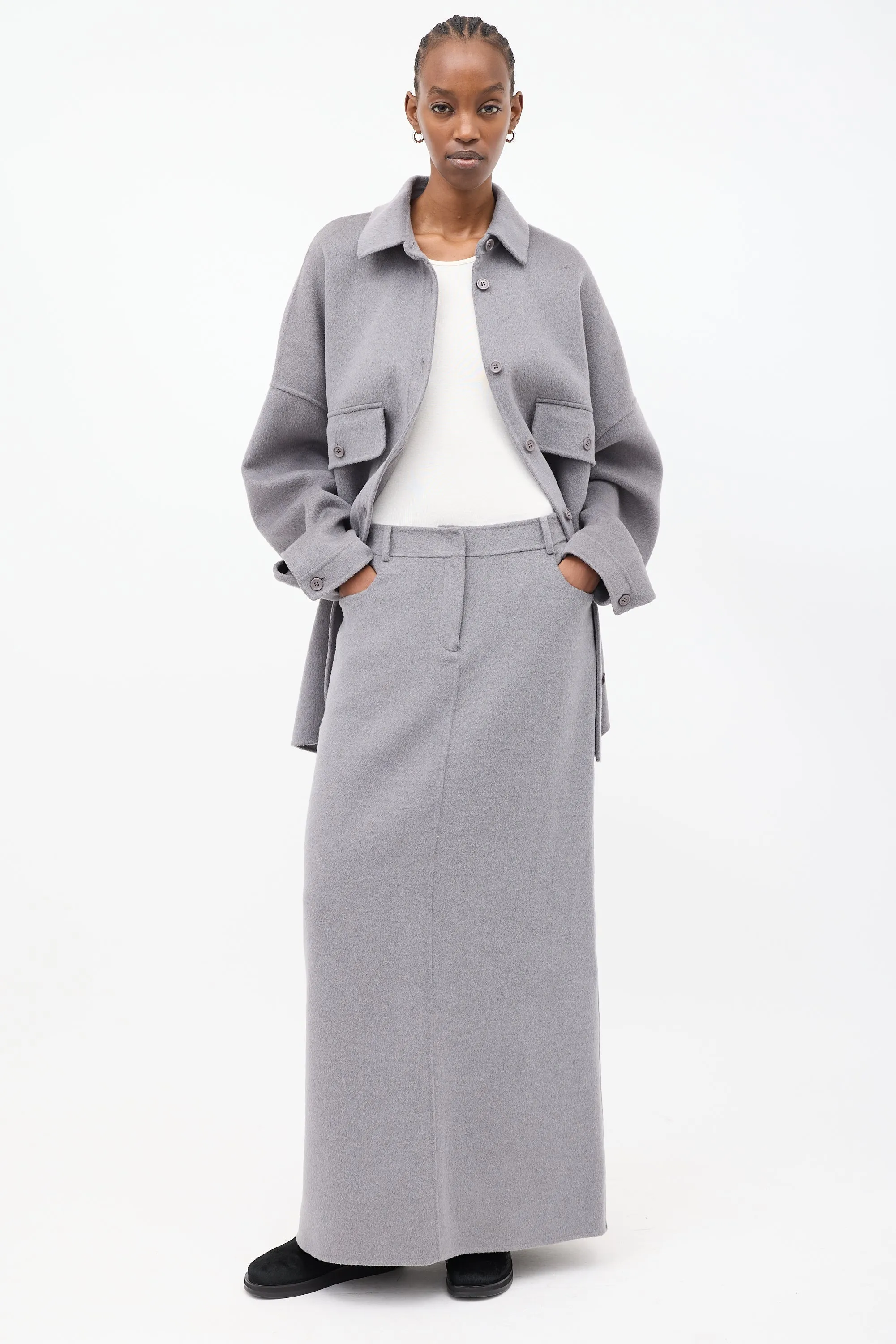 Grey Wool Malvo Maxi Pencil Skirt