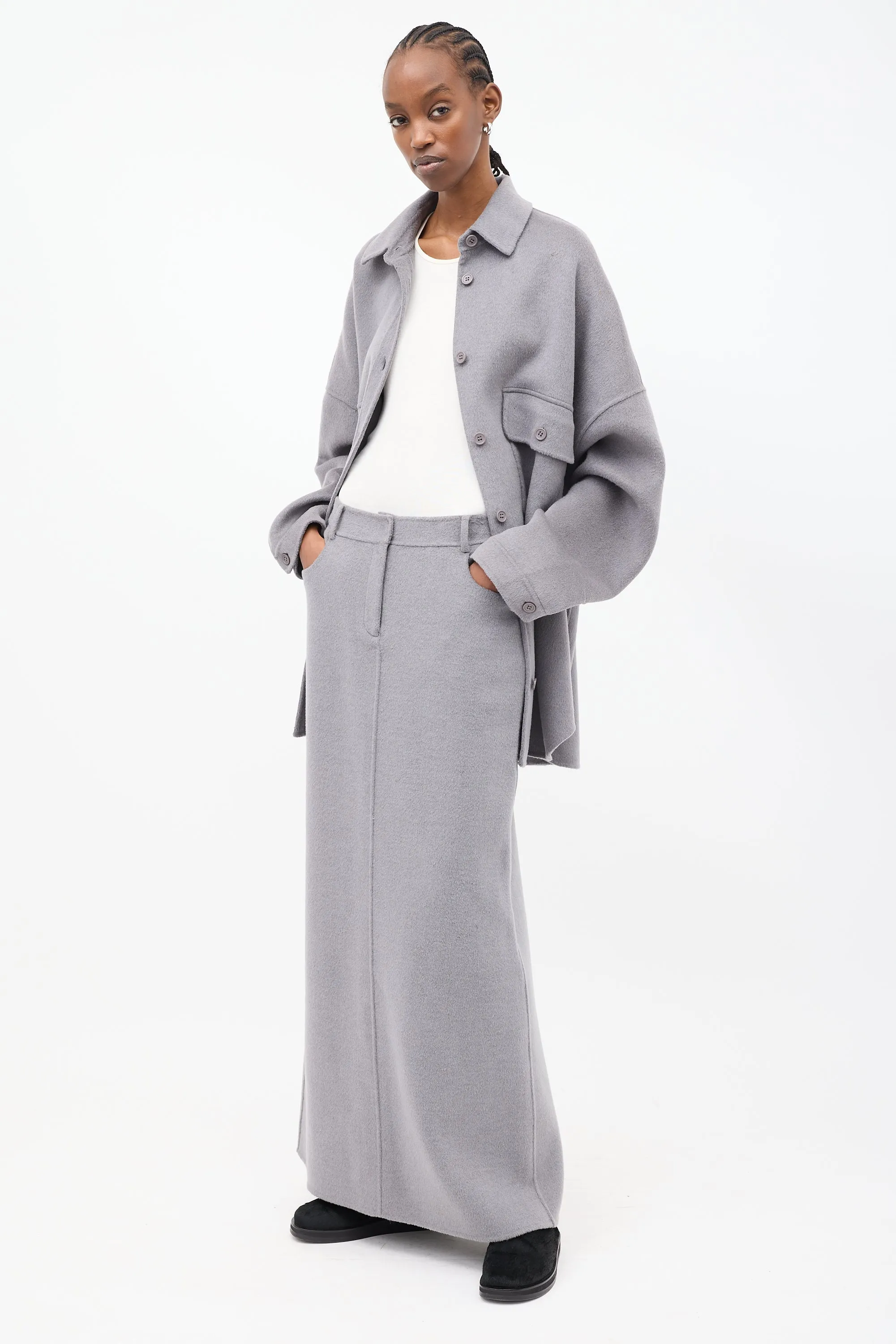 Grey Wool Malvo Maxi Pencil Skirt