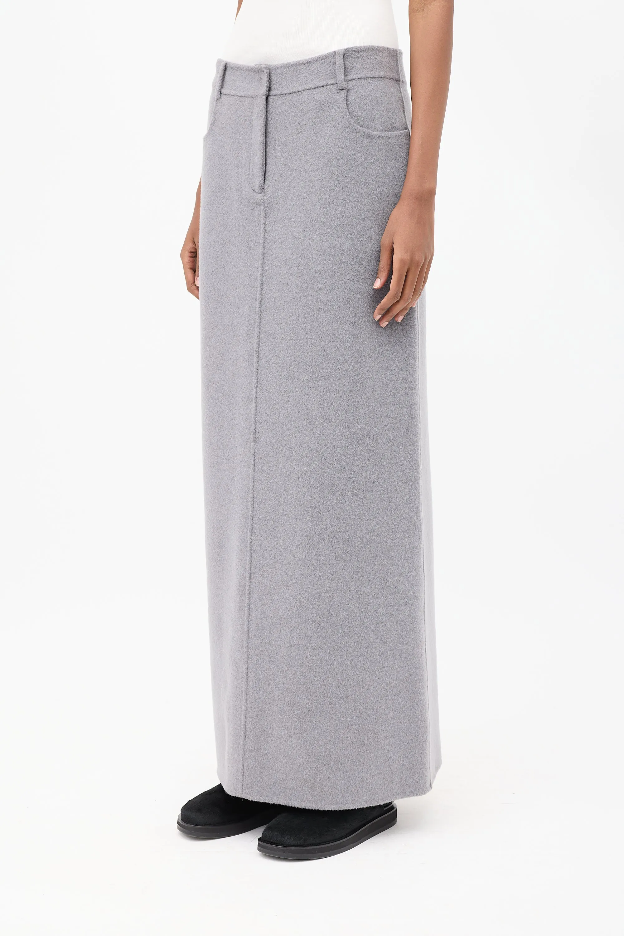 Grey Wool Malvo Maxi Pencil Skirt