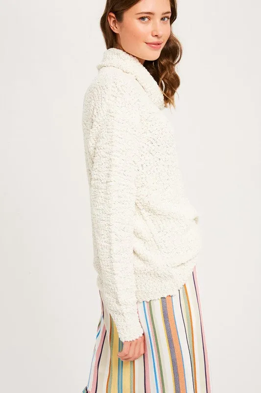 Hailey Popcorn Pullover Turtleneck in Ivory