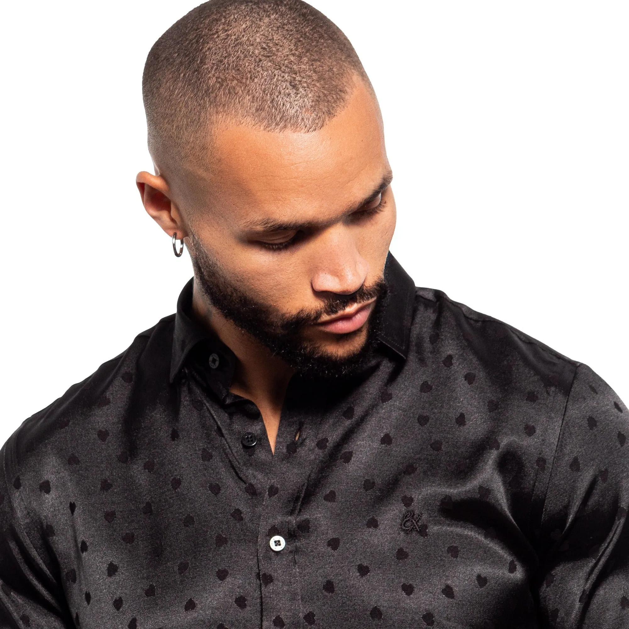 Hearts Jacquard Button Down Shirt - Black